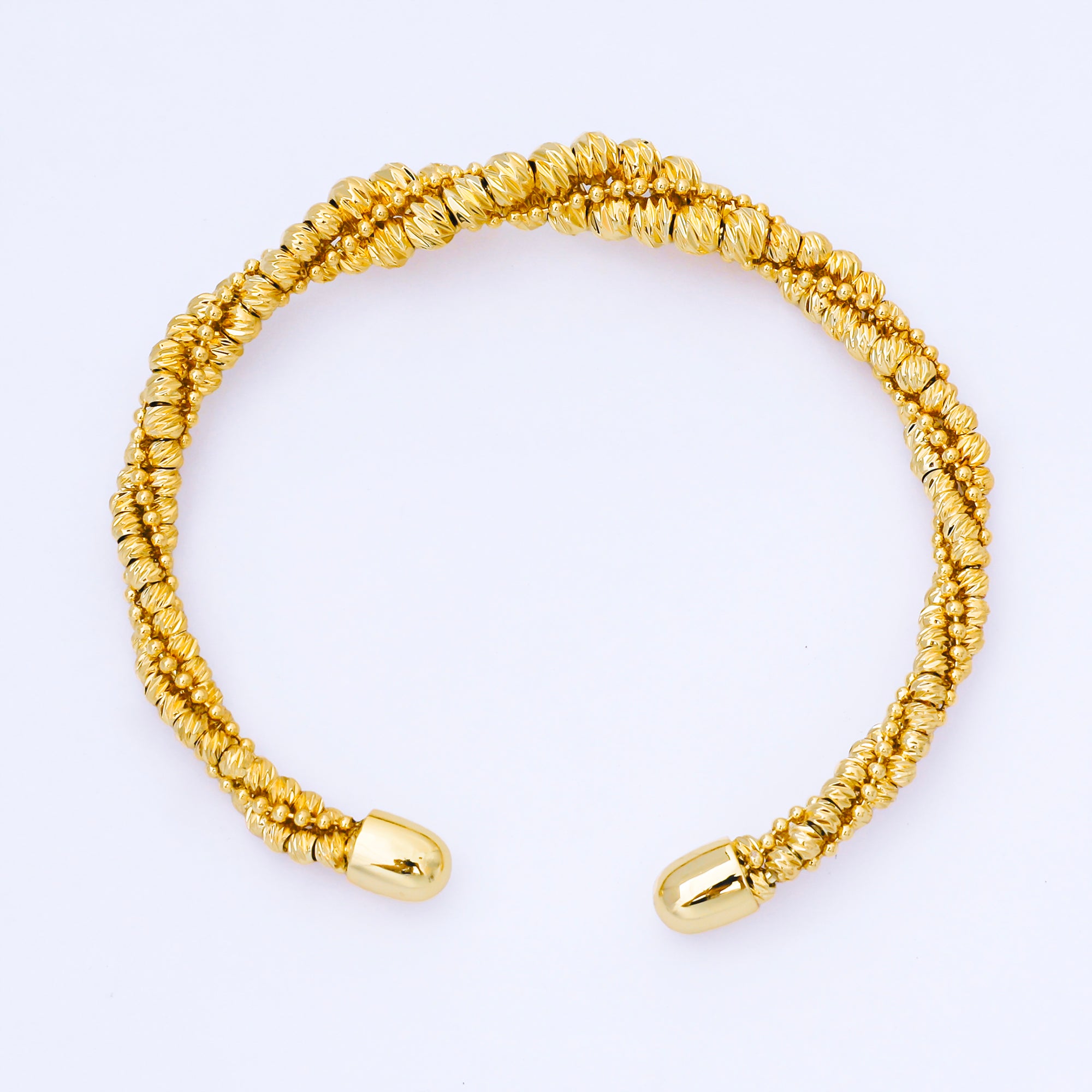 24K Gold Filled Irregular Twisted Ribbon Knotted Ball Cuff Bangle Bracelet | WA-01688