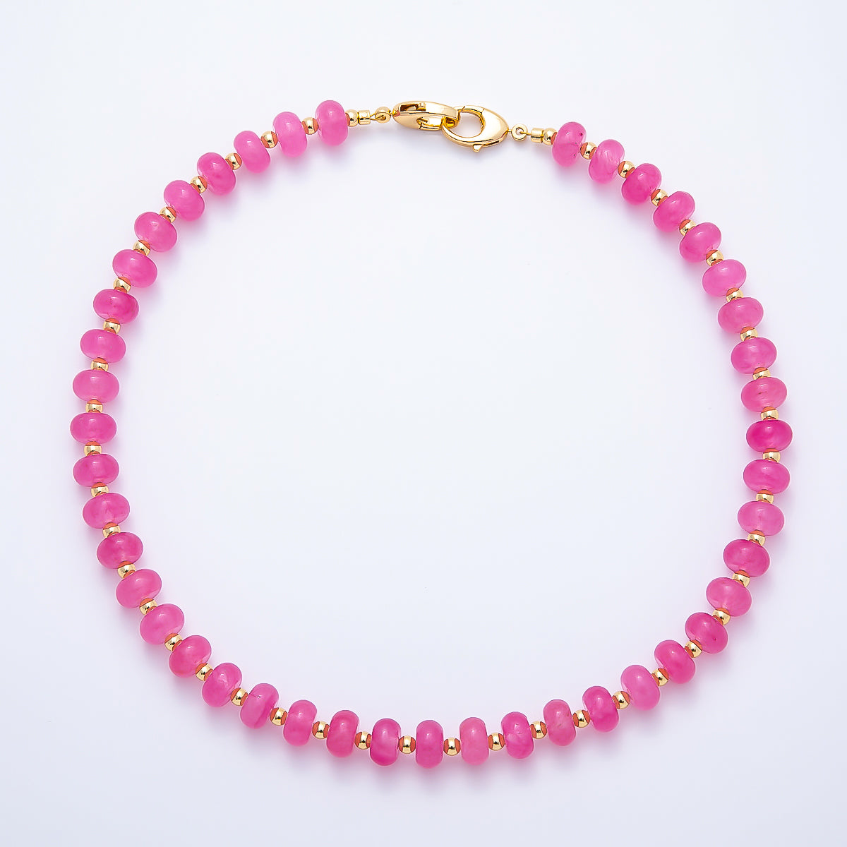 16K Gold Filled 4mm Pink Agate Bead Rondelle Gemstone Chain 18 Inch Necklace w. Dual Closure | WA-01740