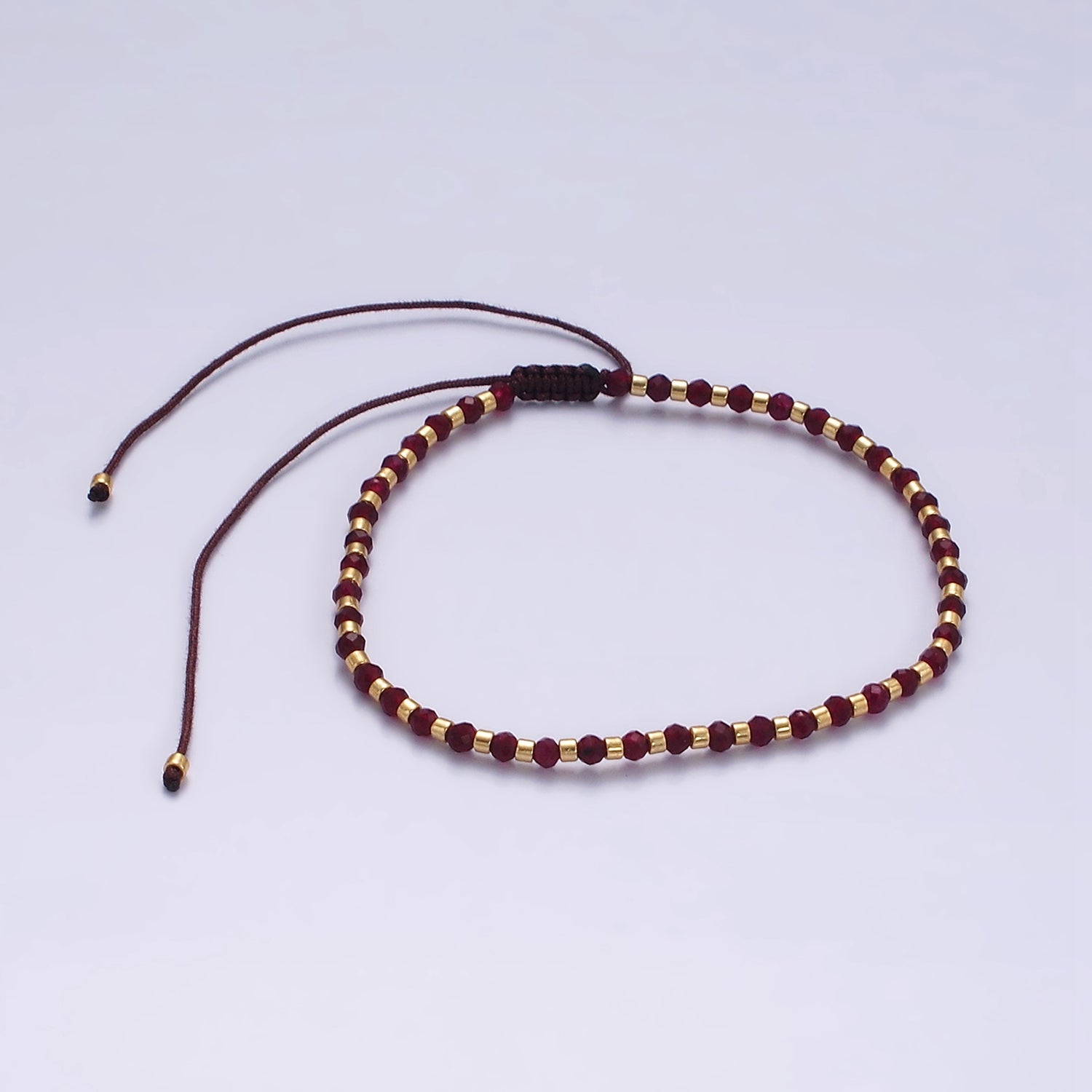 14K Gold Filled Red Garnet Multifaceted Rope Adjustable Friendship Bracelet | WA-02016 ~ WA-02164