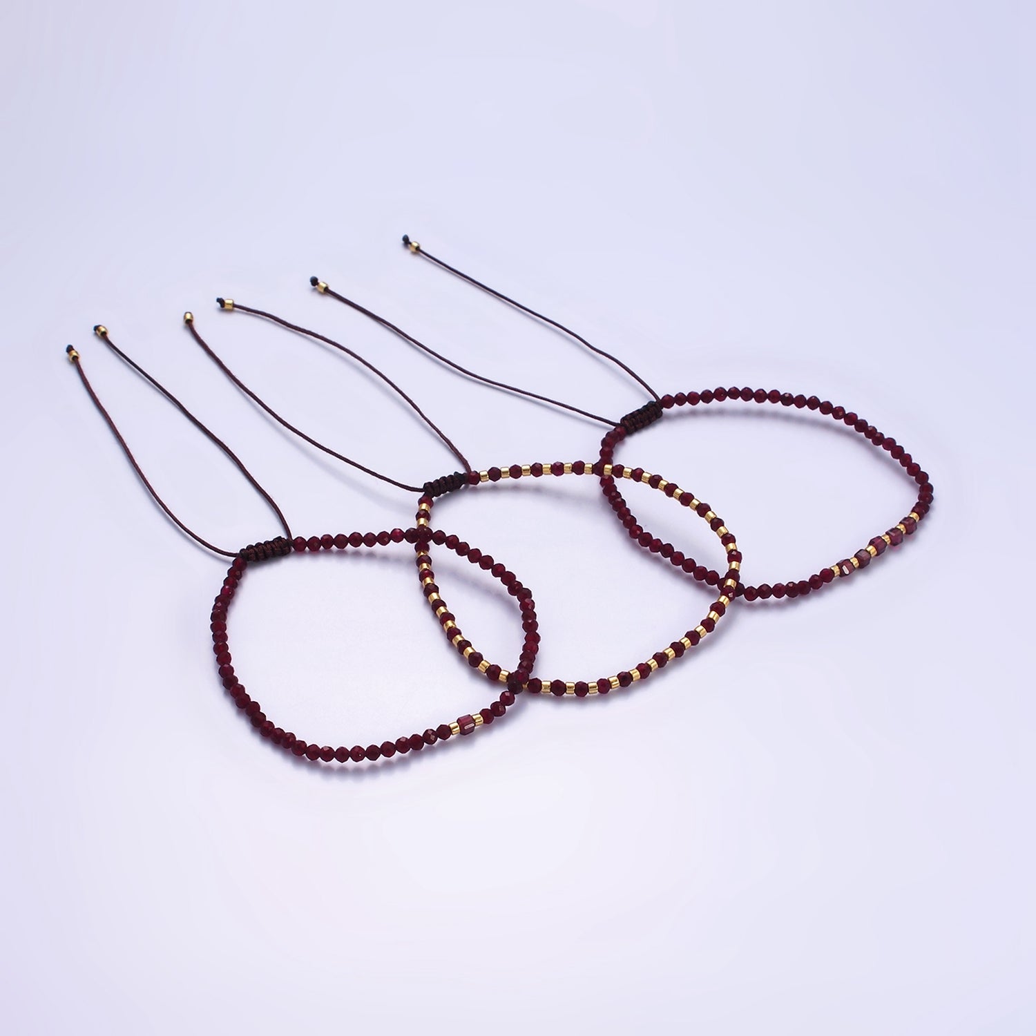 14K Gold Filled Red Garnet Multifaceted Rope Adjustable Friendship Bracelet | WA-02016 ~ WA-02164