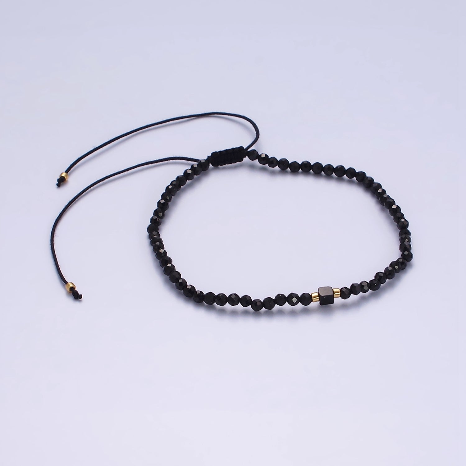 14K Gold Filled Black Onyx Multifaceted Rope Adjustable Friendship Bracelet | WA-02165 ~ WA-02167