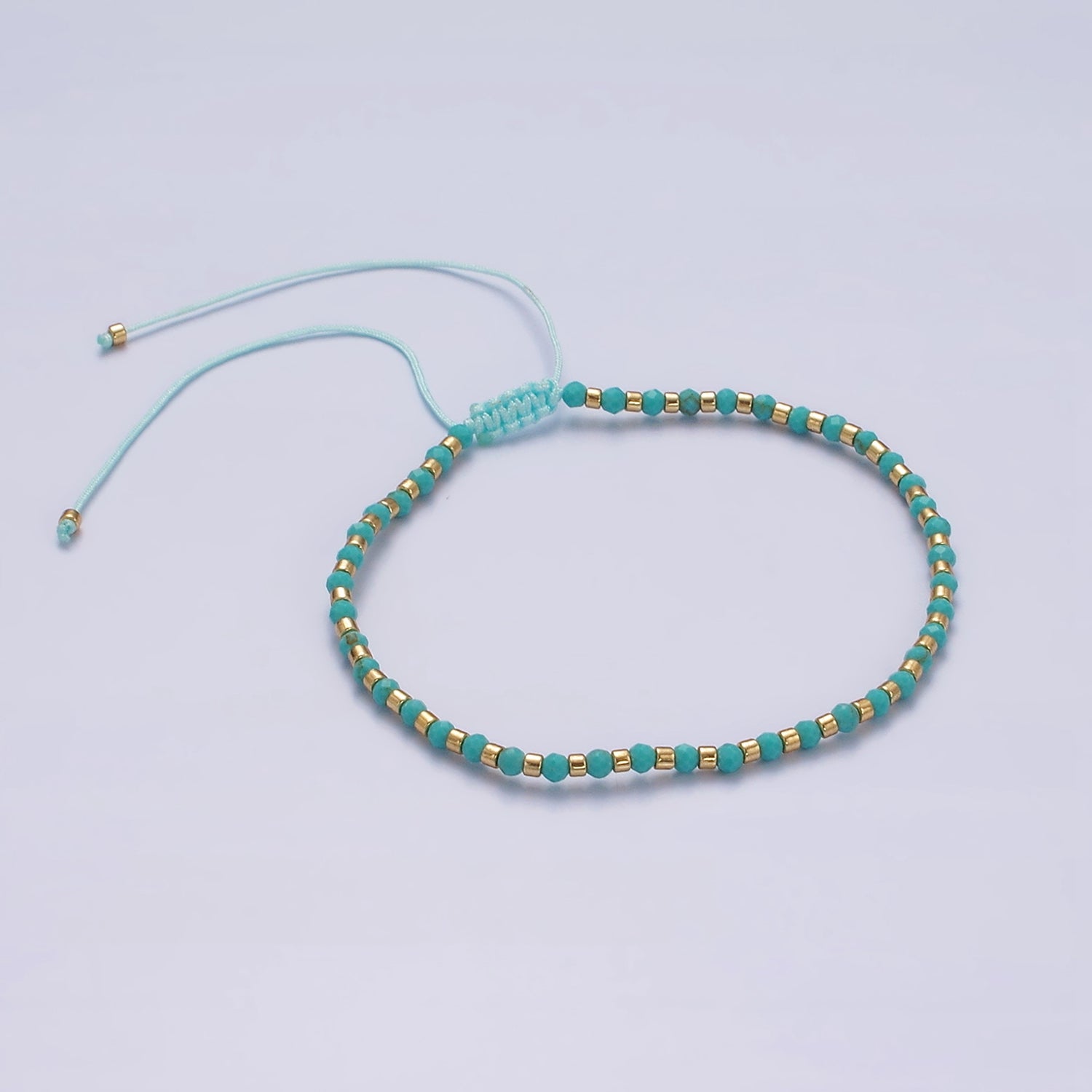 14K Gold Filled Blue Turquoise Multifaceted Rope Adjustable Friendship Bracelet | WA-02171 ~ WA-02219