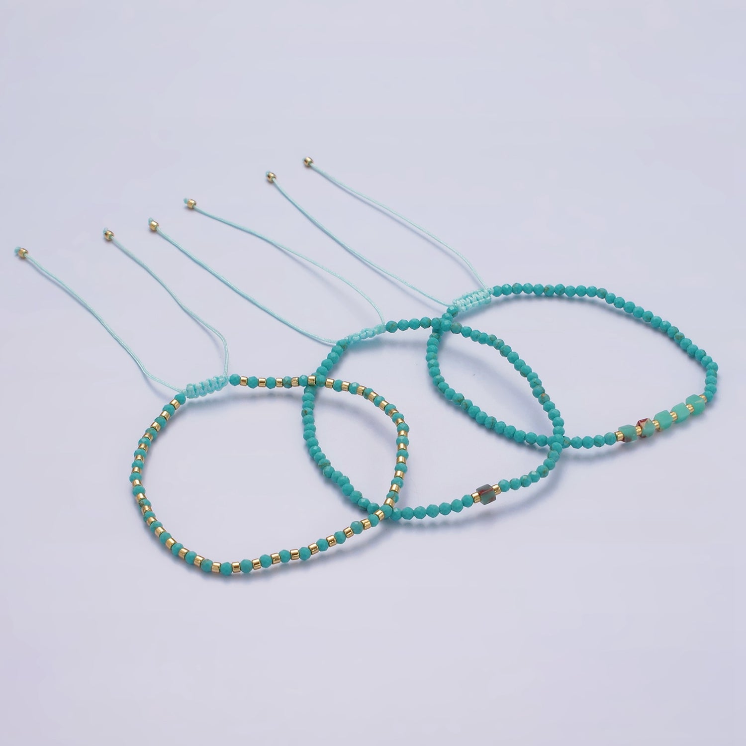 14K Gold Filled Blue Turquoise Multifaceted Rope Adjustable Friendship Bracelet | WA-02171 ~ WA-02219