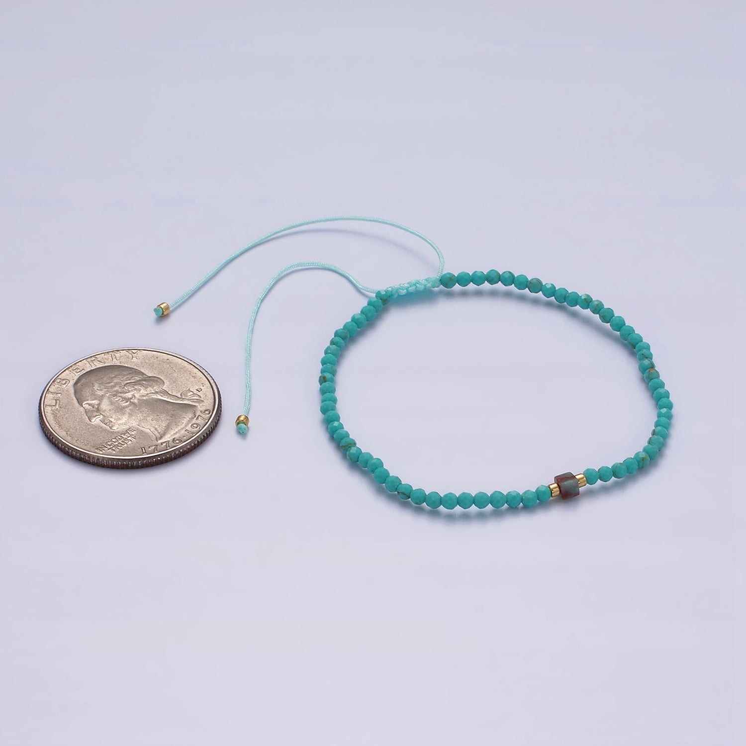 14K Gold Filled Blue Turquoise Multifaceted Rope Adjustable Friendship Bracelet | WA-02171 ~ WA-02219