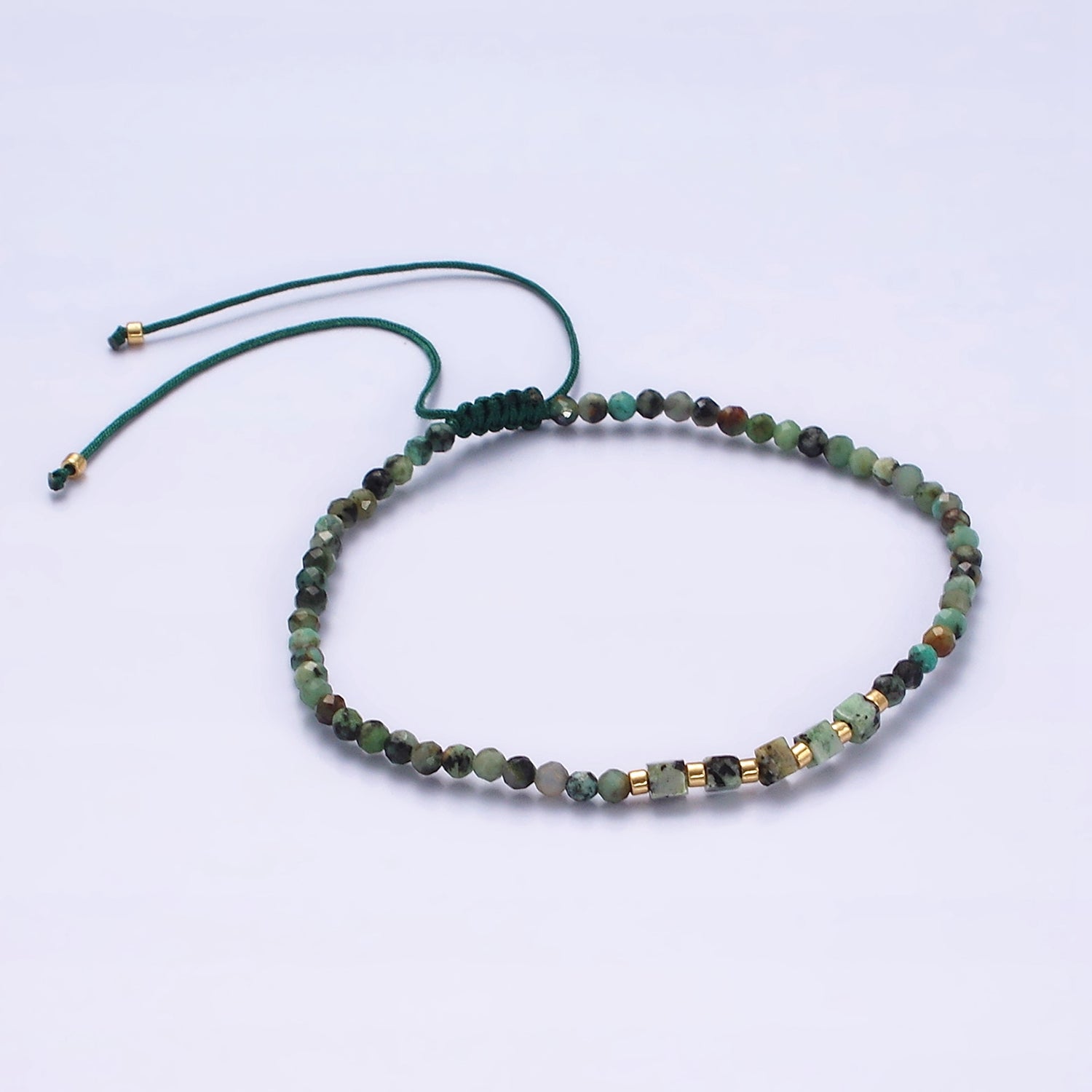 14K Gold Filled Green Moss Agate Multifaceted Rope Adjustable Friendship Bracelet | WA-02174 ~ WA-02176