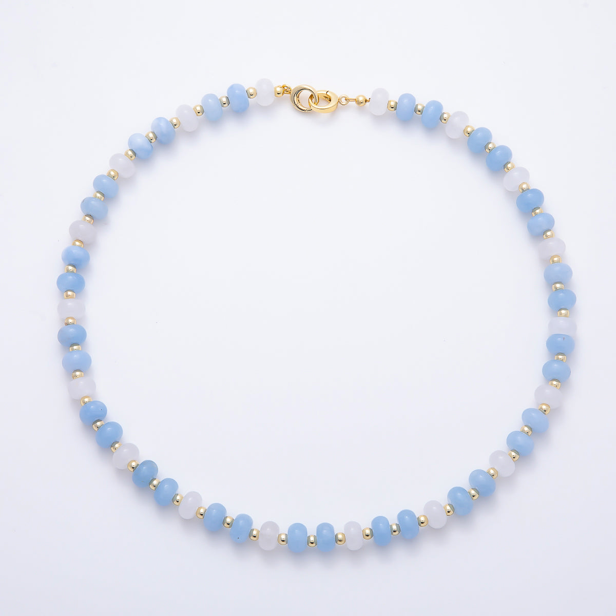 16K Gold Filled 3.3mm Blue Aquamarine Bead Rondelle Gemstone Chain 17 Inch Necklace w. Dual Push Gate | WA-02192