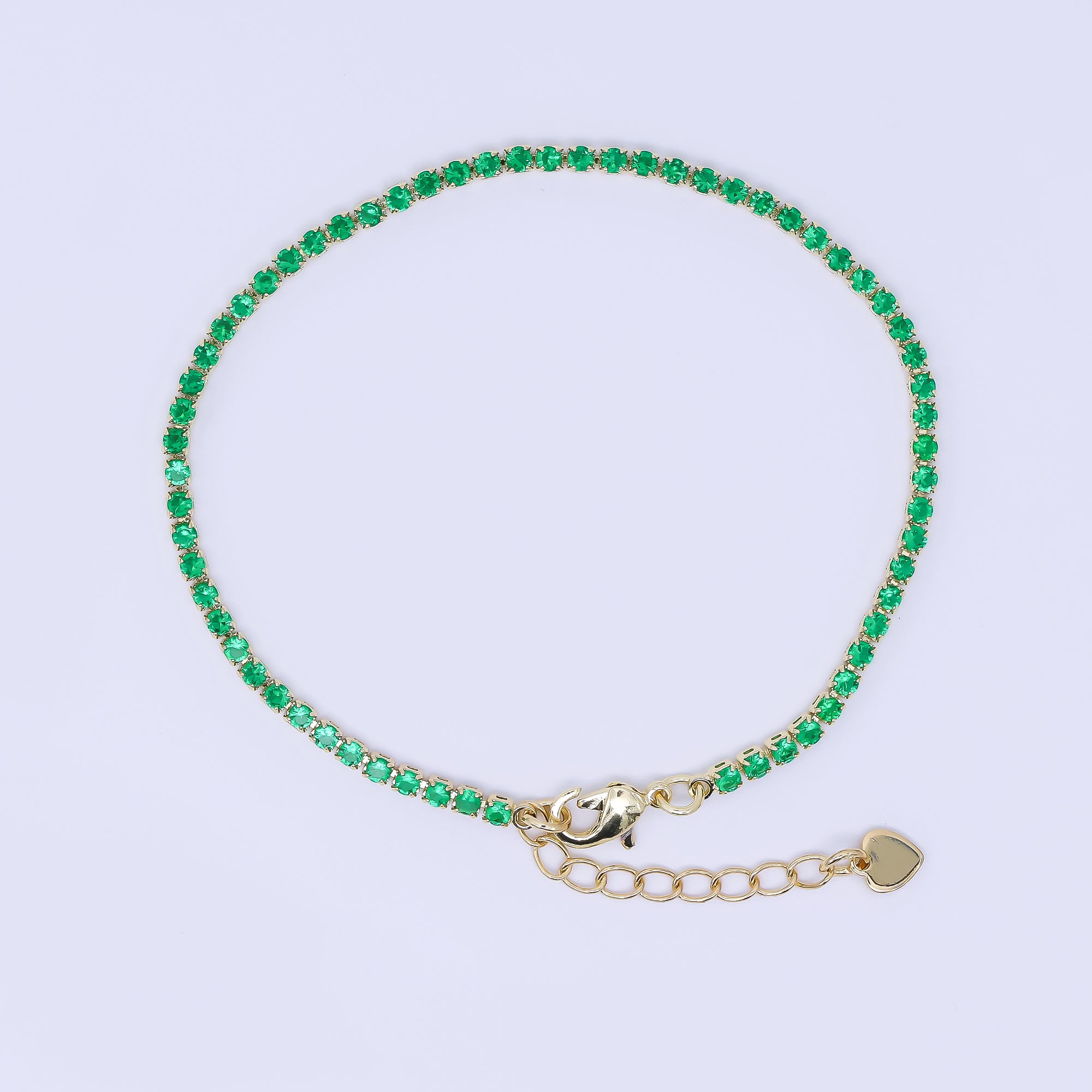 24K Gold Filled 2mm Green, Pink, Blue, Clear Classic Tennis Chain 7 Inch Bracelet | WA-1600