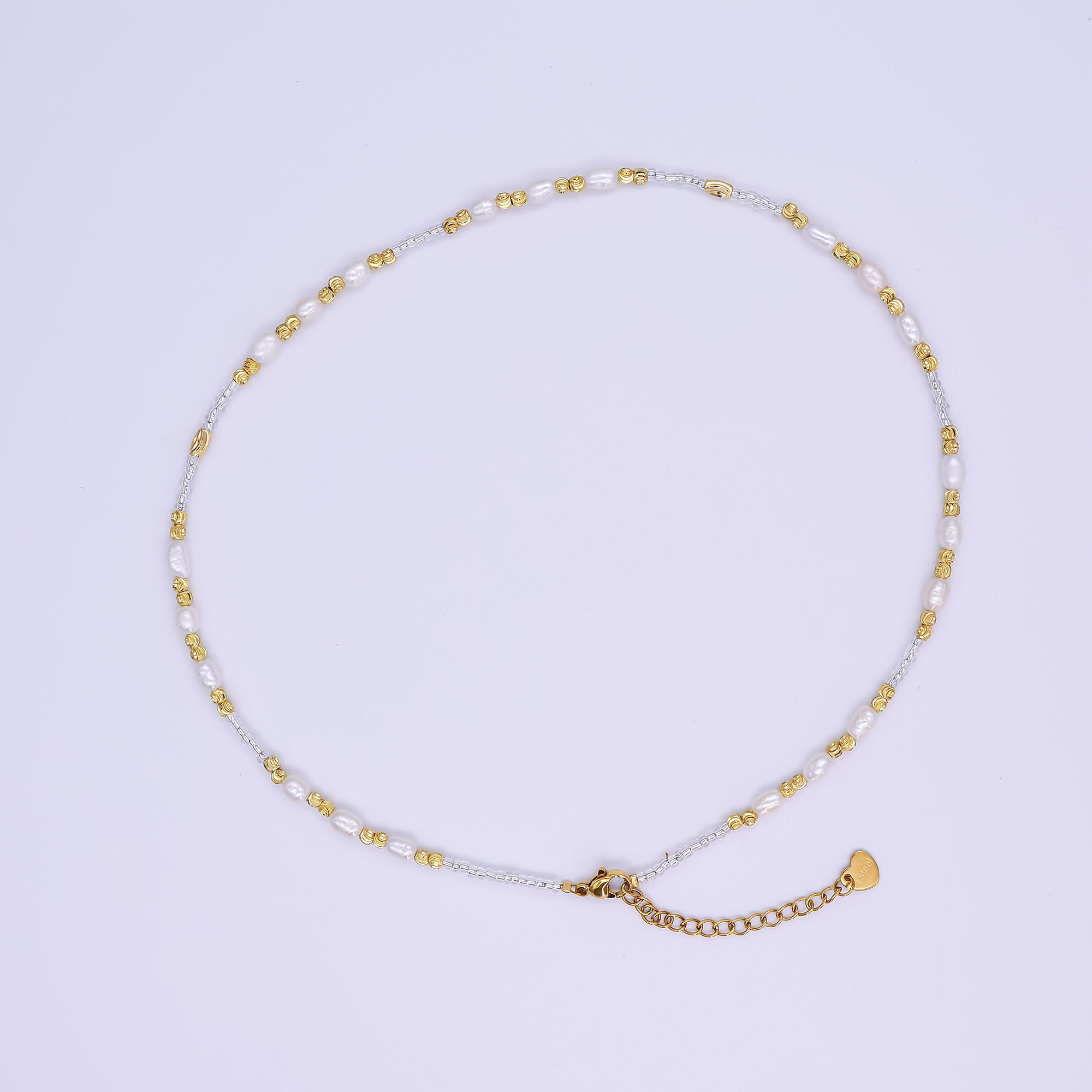 Handmade Bead Chain Necklace with Mother of Pearl 15.55 Inch with Extender | WA2586