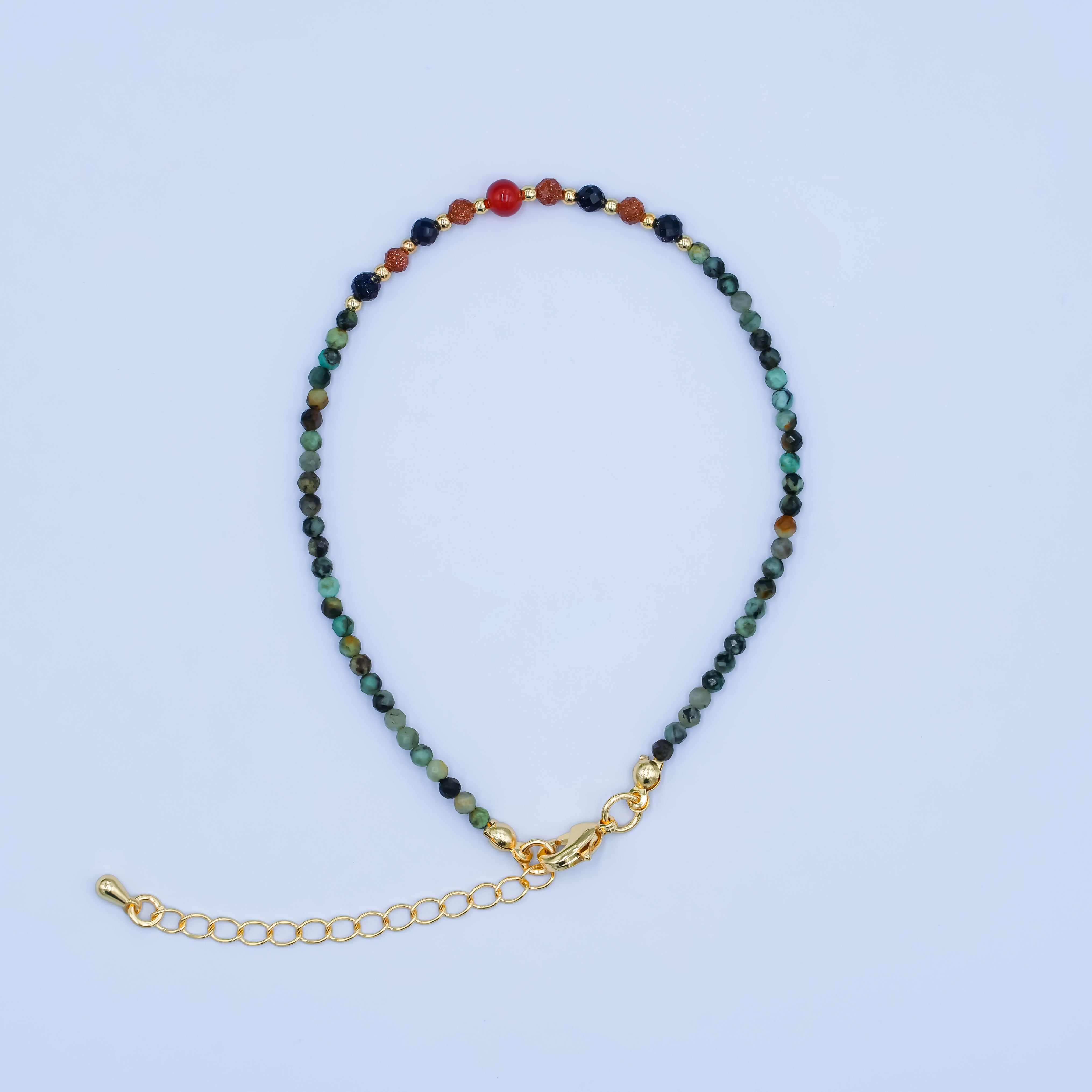 24K Gold Filled 2mm Carnelian Amazonite Gemstone 7.5 Inch Bracelet | WA-2882