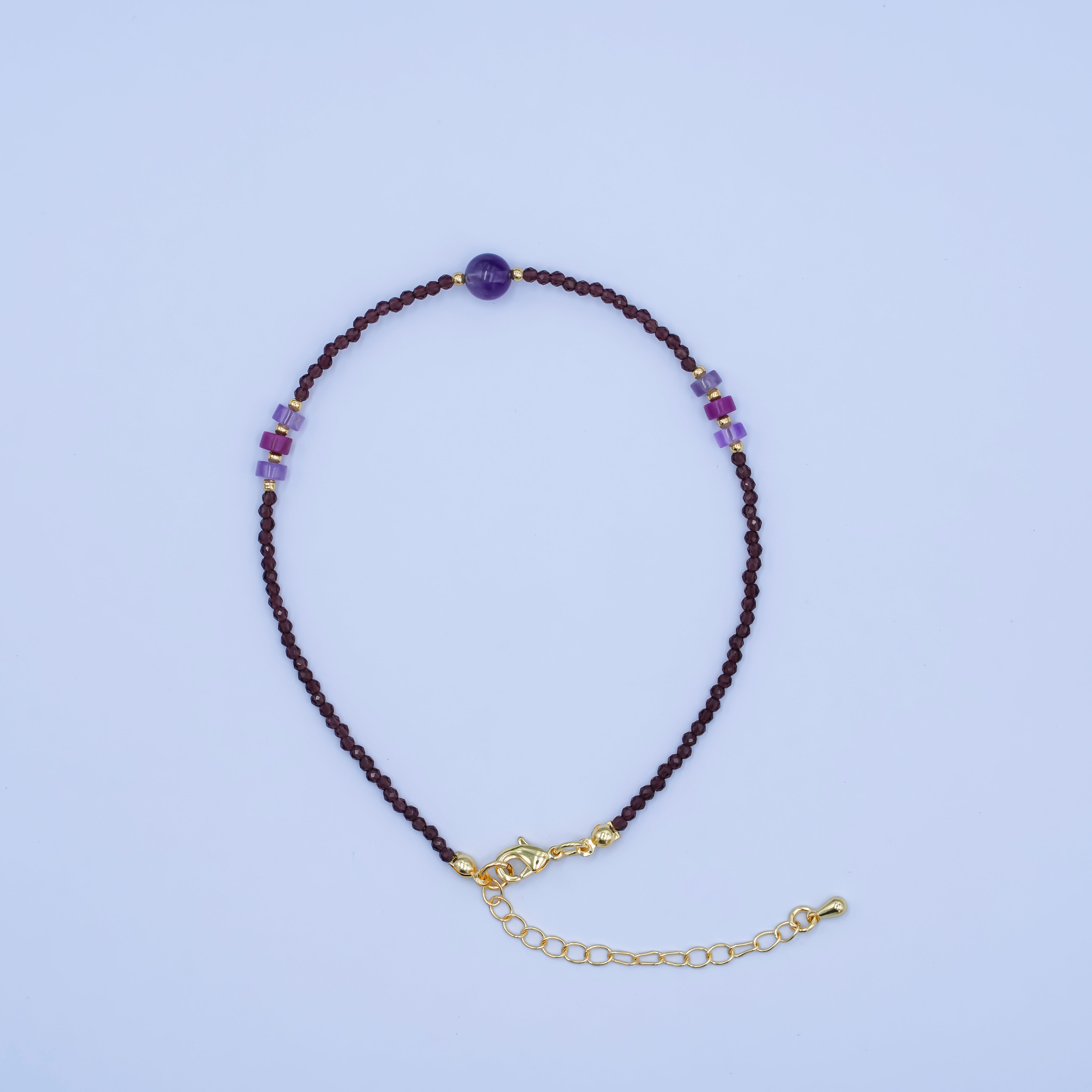24K Gold Filled 2mm Purple Amethyst Multifaceted Gemstone 9 Inch Anklet | WA-2950