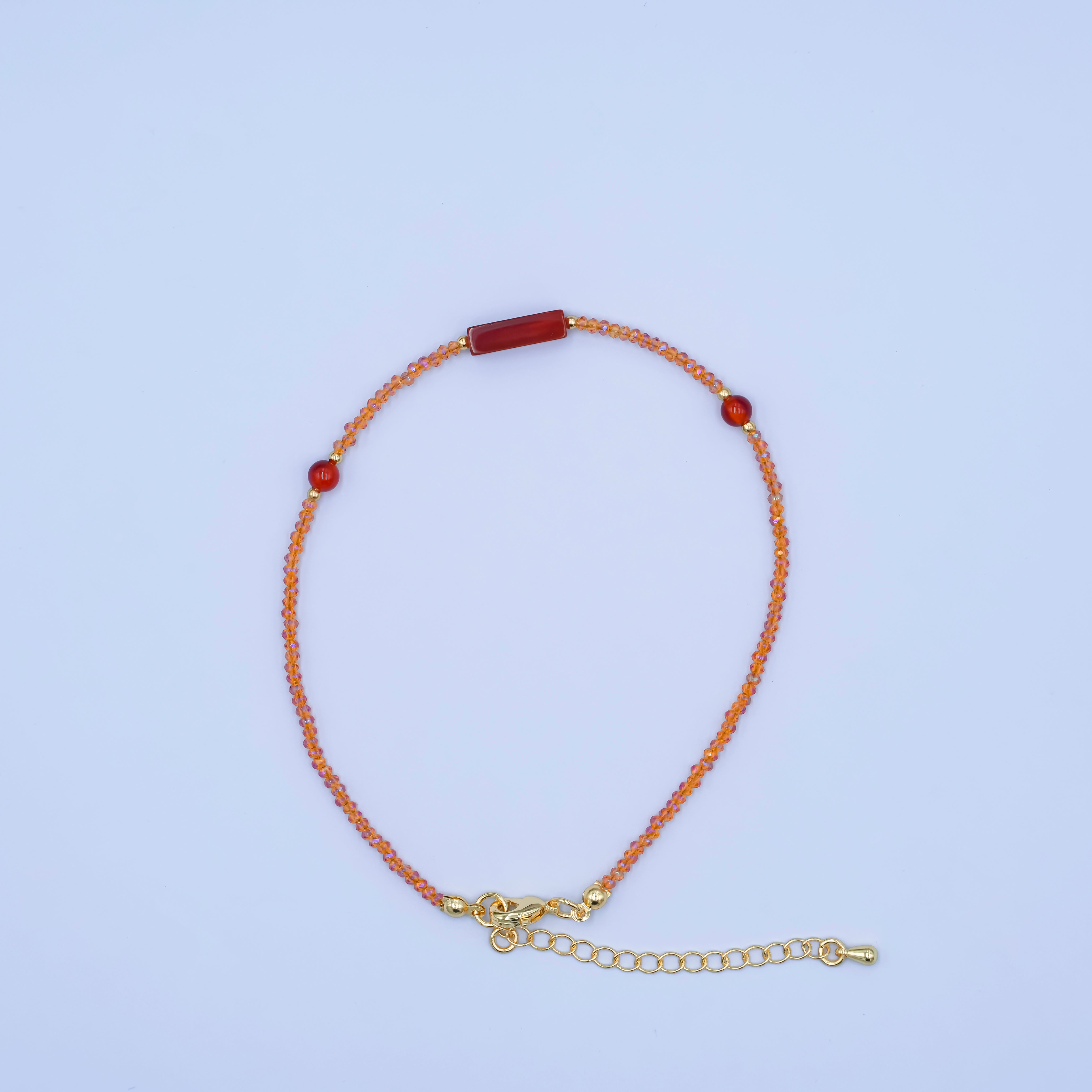 24K Gold Filled 2mm Red Carnelian Multifaceted Gemstone 9 Inch Anklet | WA-2951