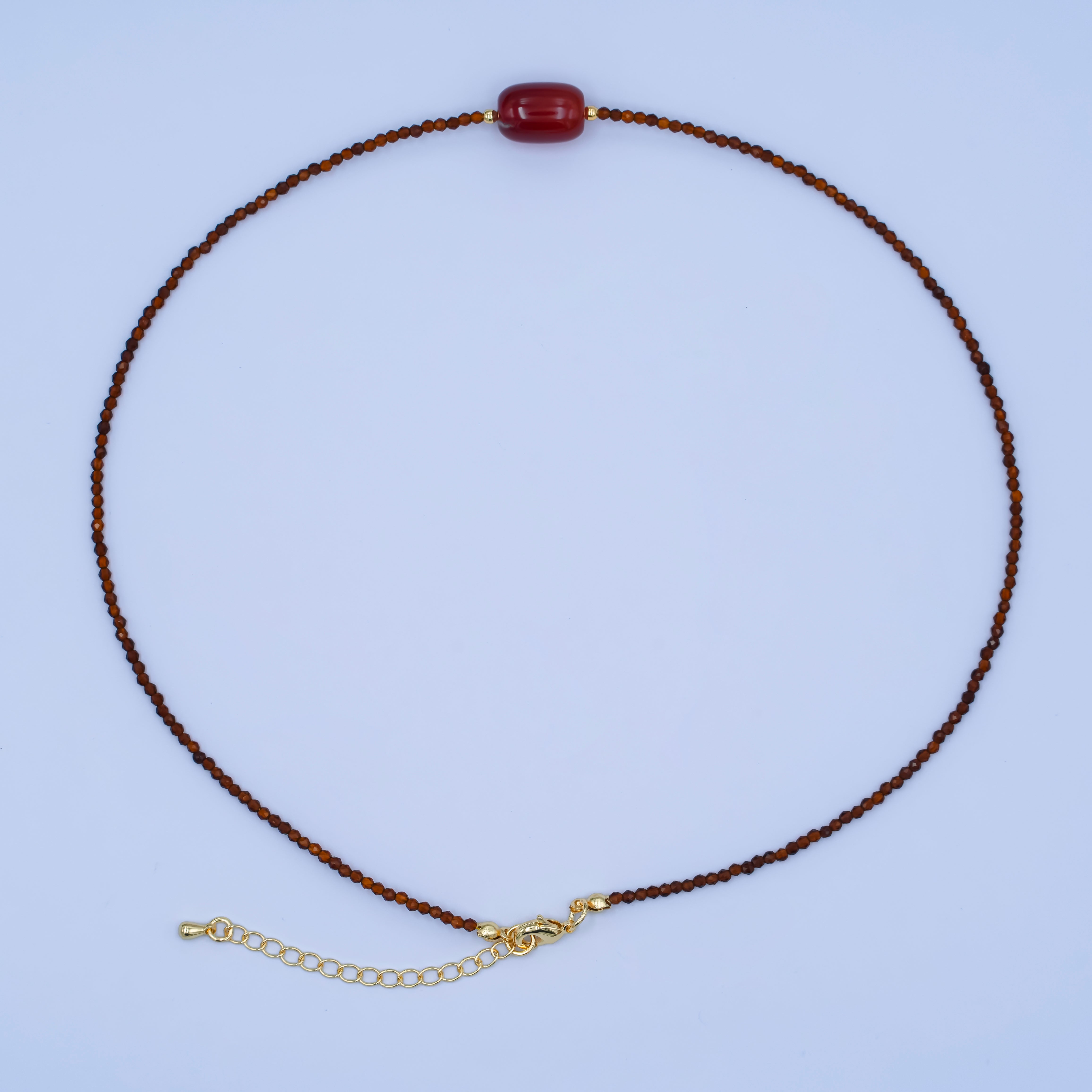 24K Gold Filled Red Carnelian Gemstone Bead 17 Inch Necklace | WA-2962