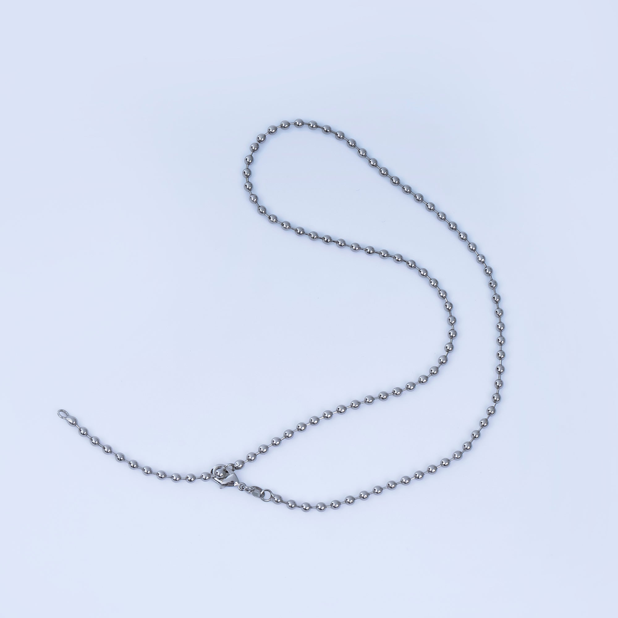 Rhodium Plated 3mm Ball Bead Bar 20 Inch Necklace | WA-3050