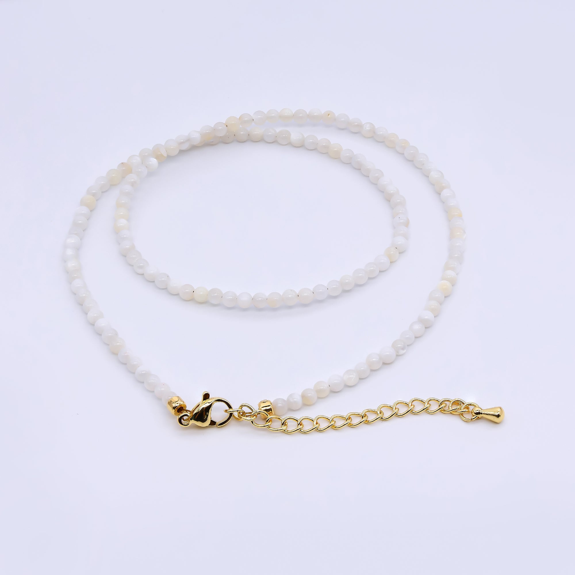 24K Gold Filled 3mm White, Pink, Blue, Multicolor Gloss Round Shell Pearl 15.5 Inch Necklace | WA-3164 ~ WA-3167