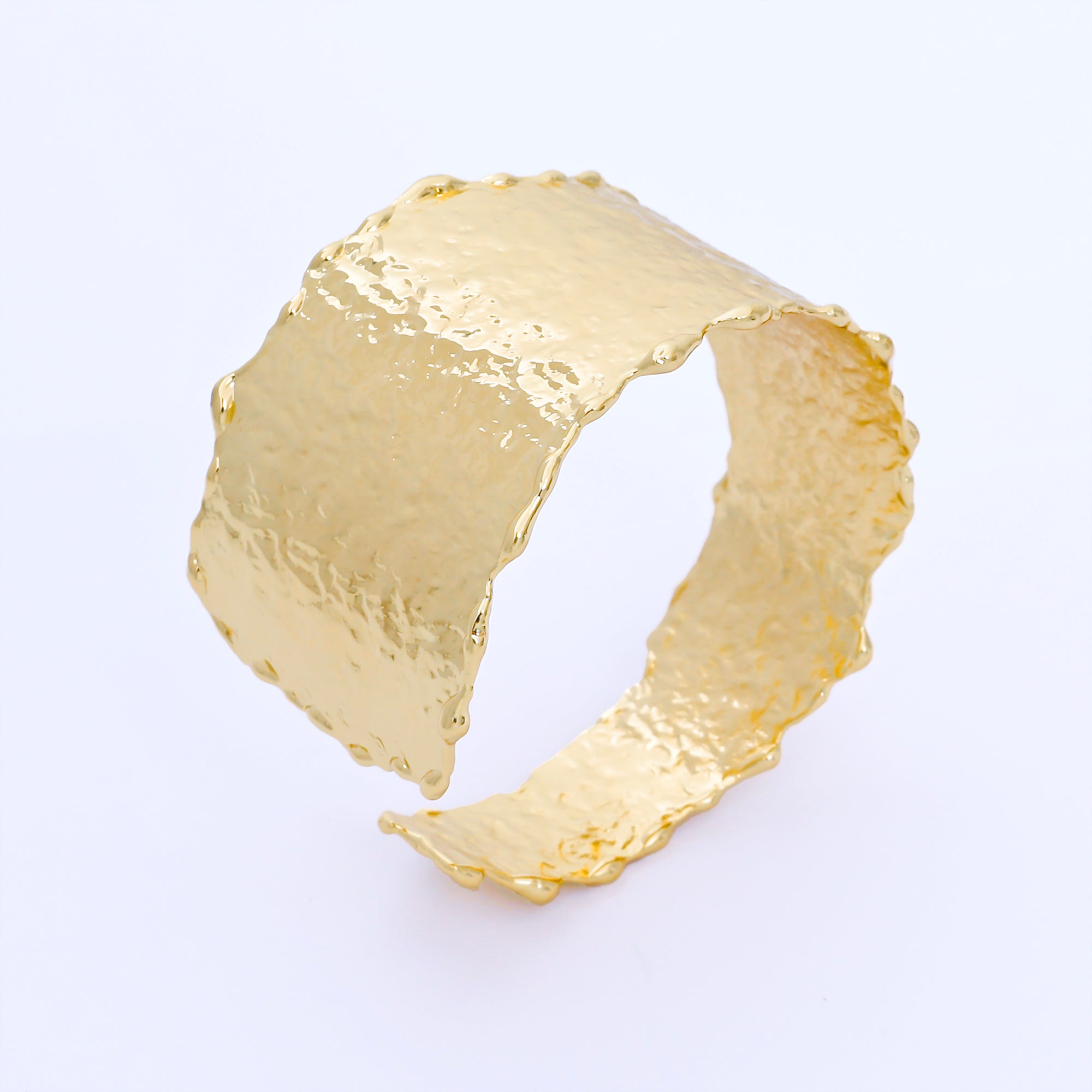 24K Gold Filled Wide Hammered Molten Geometric Cuff Bracelet | WA-3235