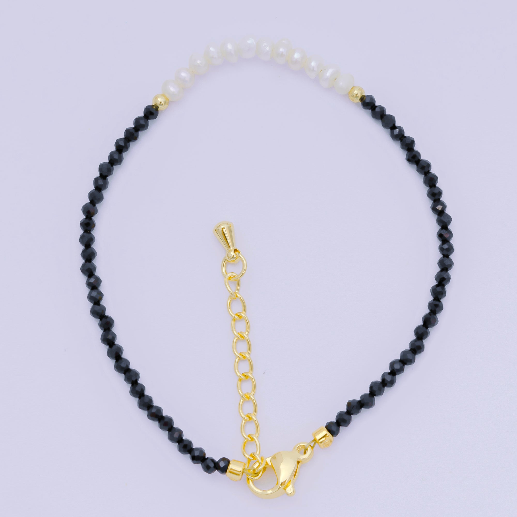 24K Gold Filled Shell Pearl Multifaceted Natural Gemstone Bead 6.69 Inch Bracelet w. Extender | WA-03695 ~ WA-03717