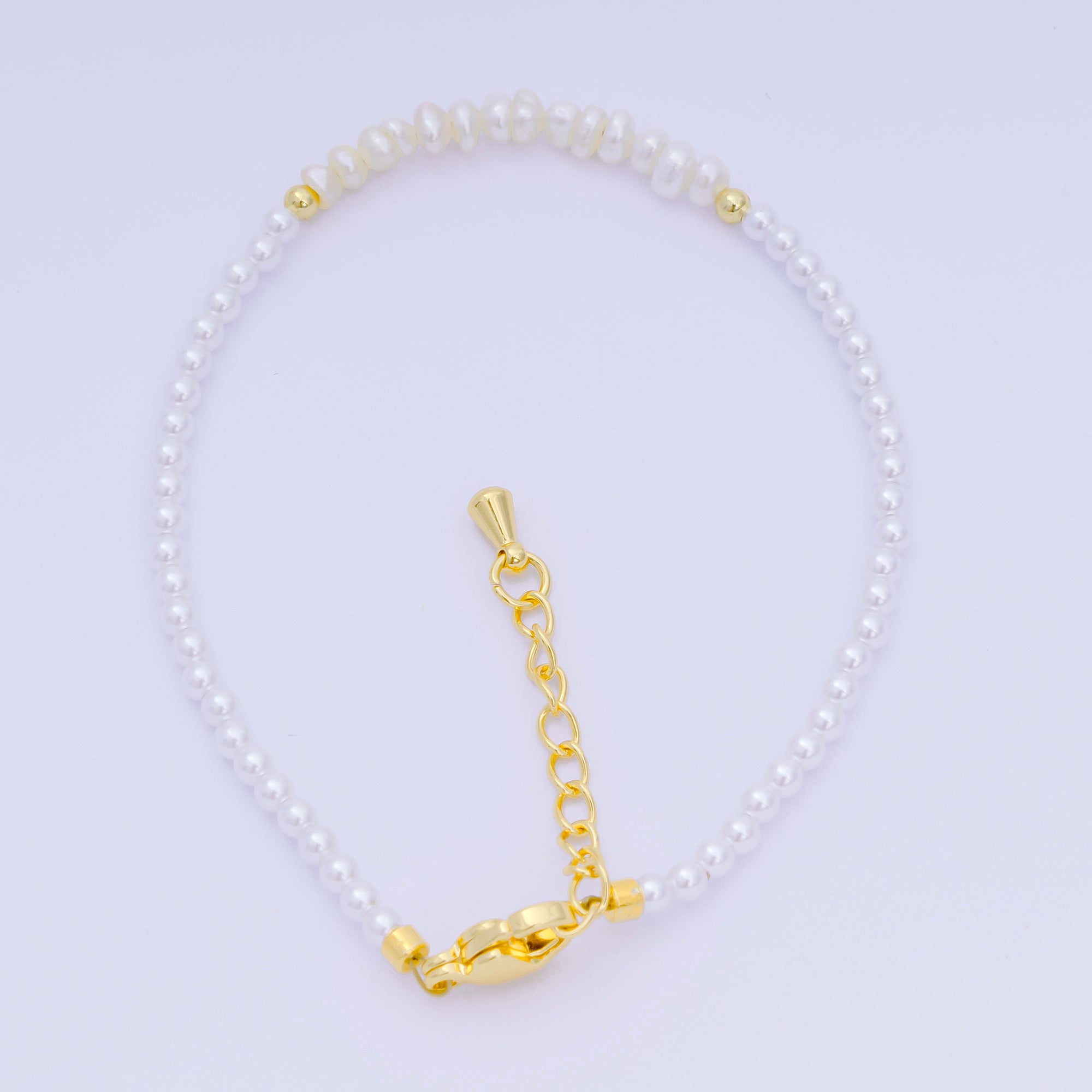 24K Gold Filled Shell Pearl Multifaceted Natural Gemstone Bead 6.69 Inch Bracelet w. Extender | WA-03695 ~ WA-03717