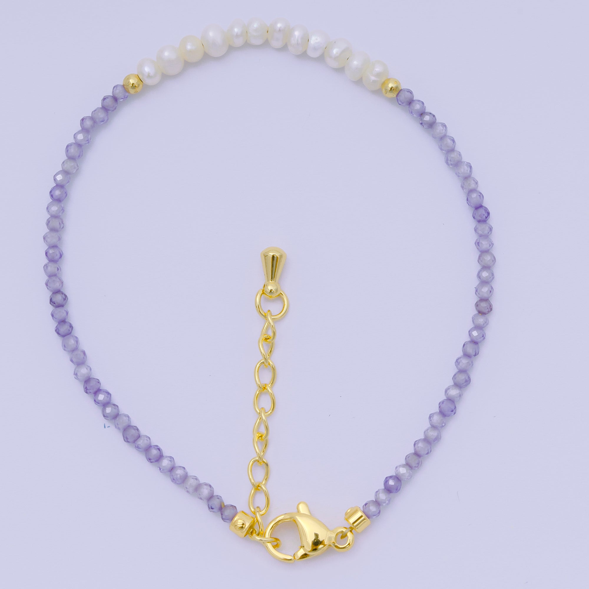 24K Gold Filled Shell Pearl Multifaceted Natural Gemstone Bead 6.69 Inch Bracelet w. Extender | WA-03695 ~ WA-03717
