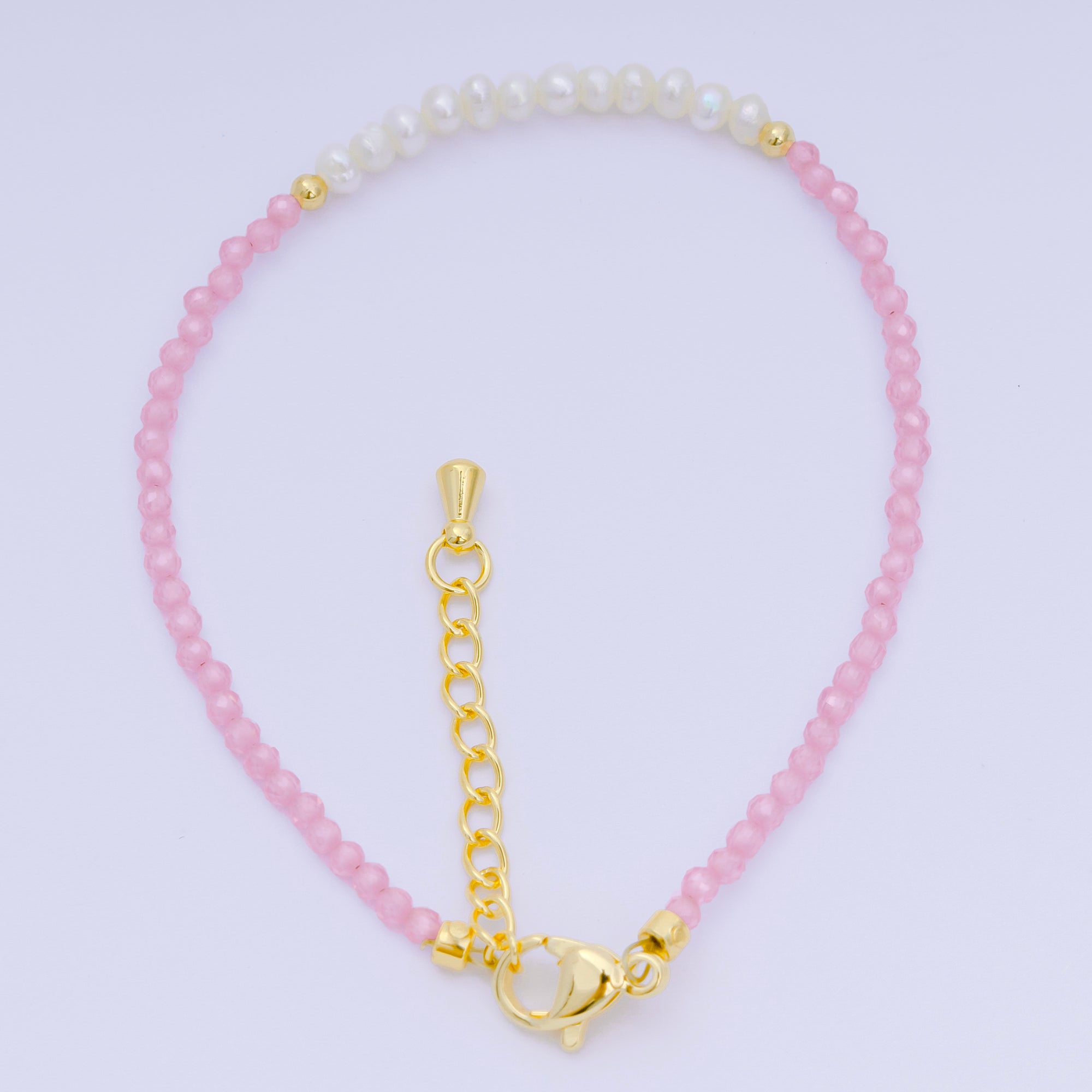 24K Gold Filled Shell Pearl Multifaceted Natural Gemstone Bead 6.69 Inch Bracelet w. Extender | WA-03695 ~ WA-03717