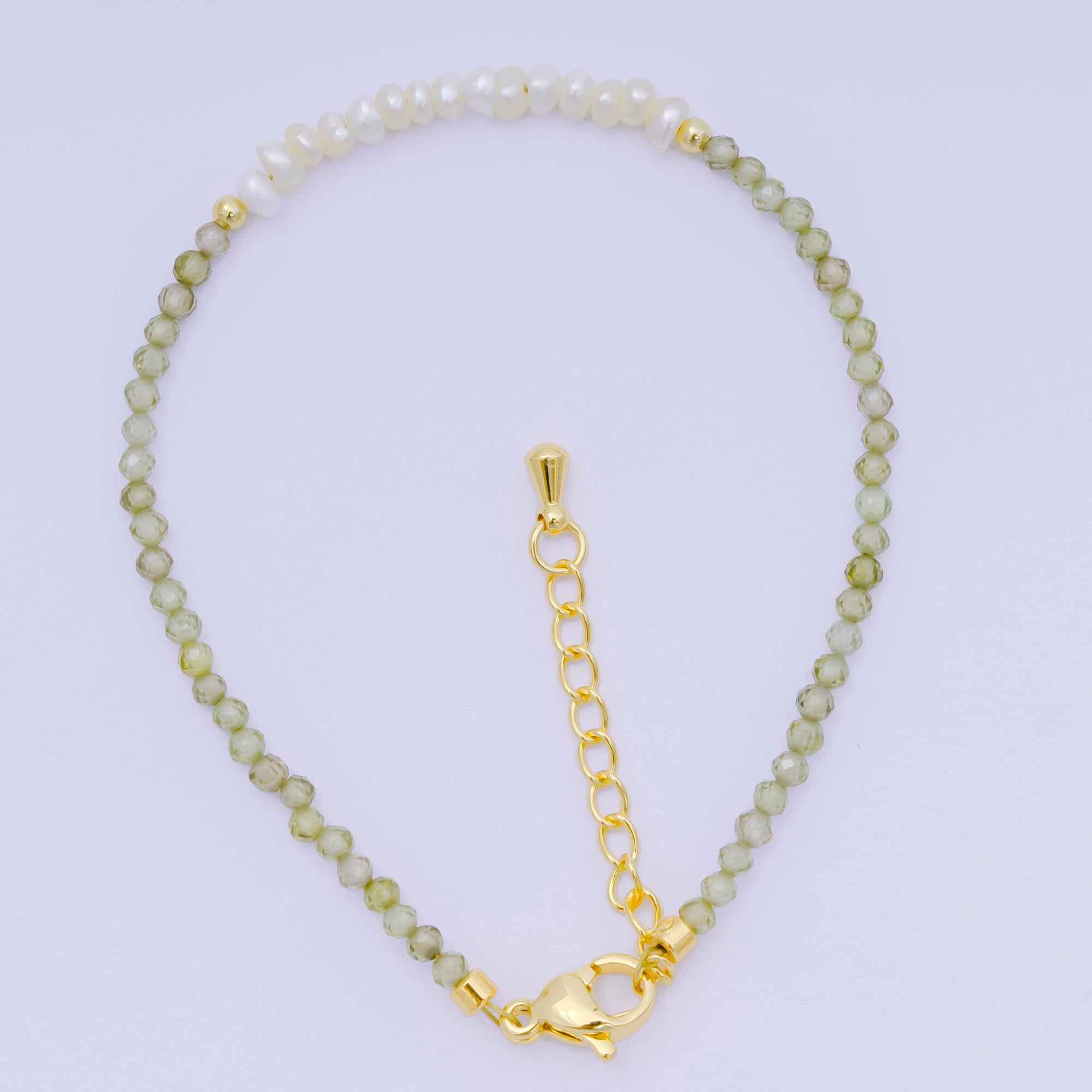 24K Gold Filled Shell Pearl Multifaceted Natural Gemstone Bead 6.69 Inch Bracelet w. Extender | WA-03695 ~ WA-03717