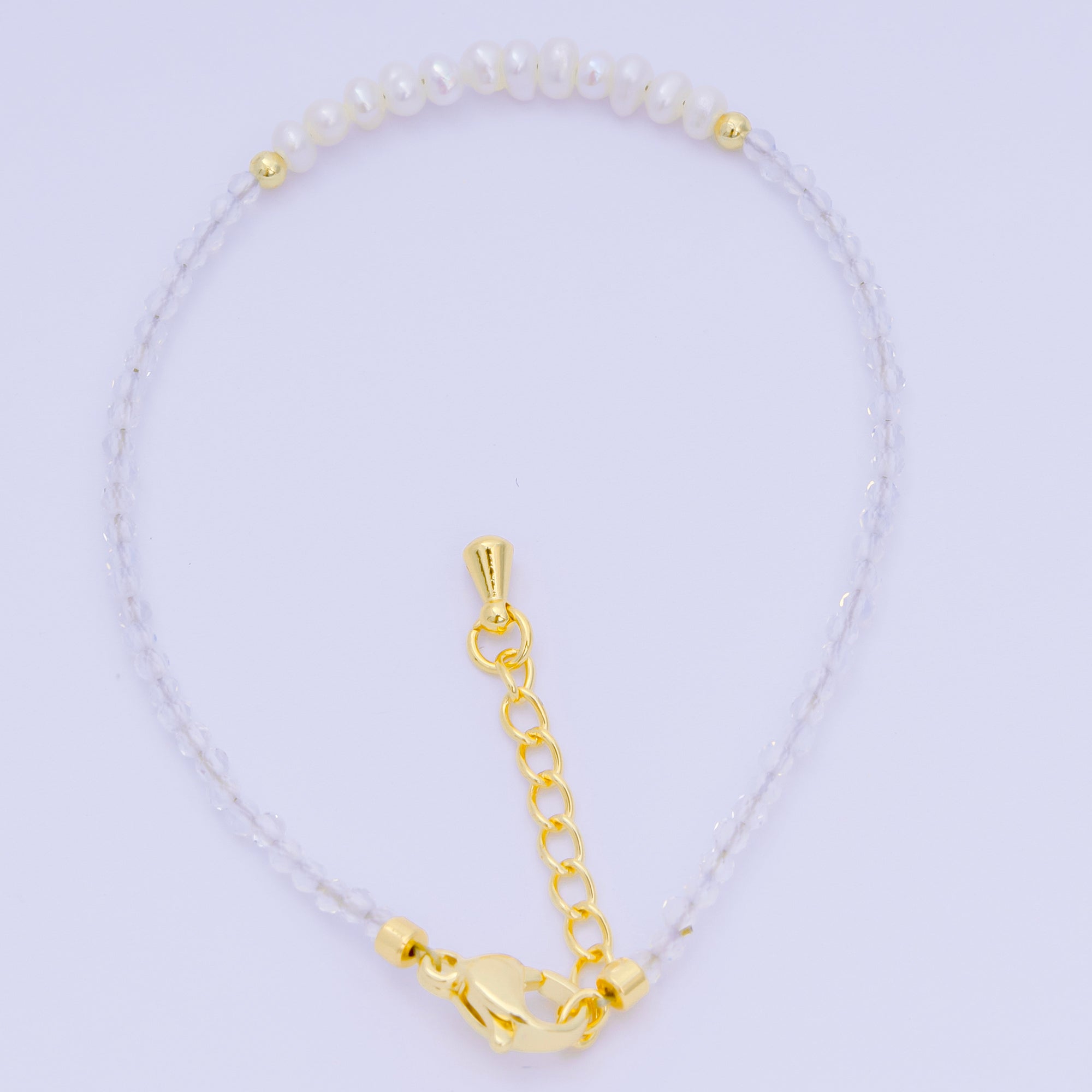 24K Gold Filled Shell Pearl Multifaceted Natural Gemstone Bead 6.69 Inch Bracelet w. Extender | WA-03695 ~ WA-03717