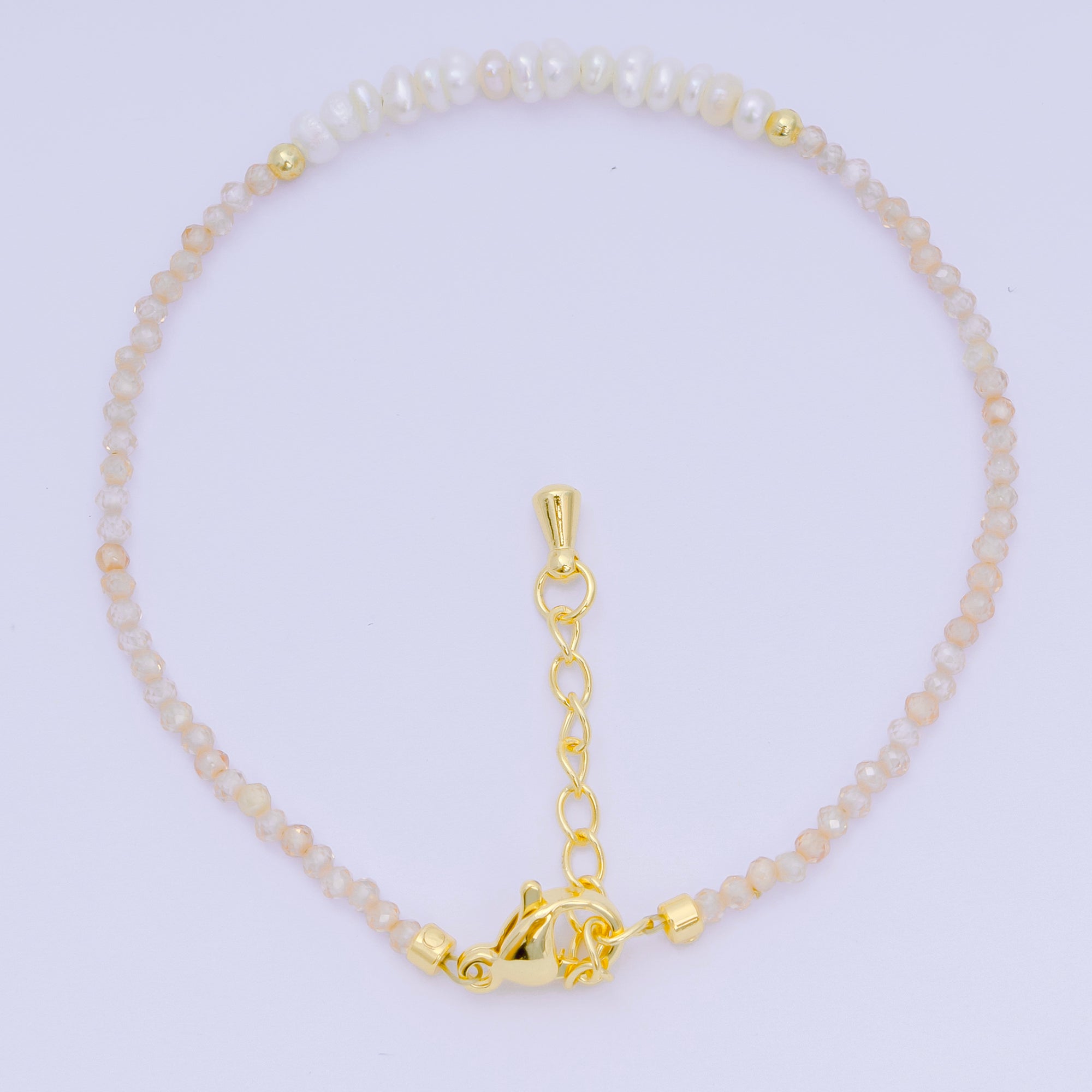 24K Gold Filled Shell Pearl Multifaceted Natural Gemstone Bead 6.69 Inch Bracelet w. Extender | WA-03695 ~ WA-03717