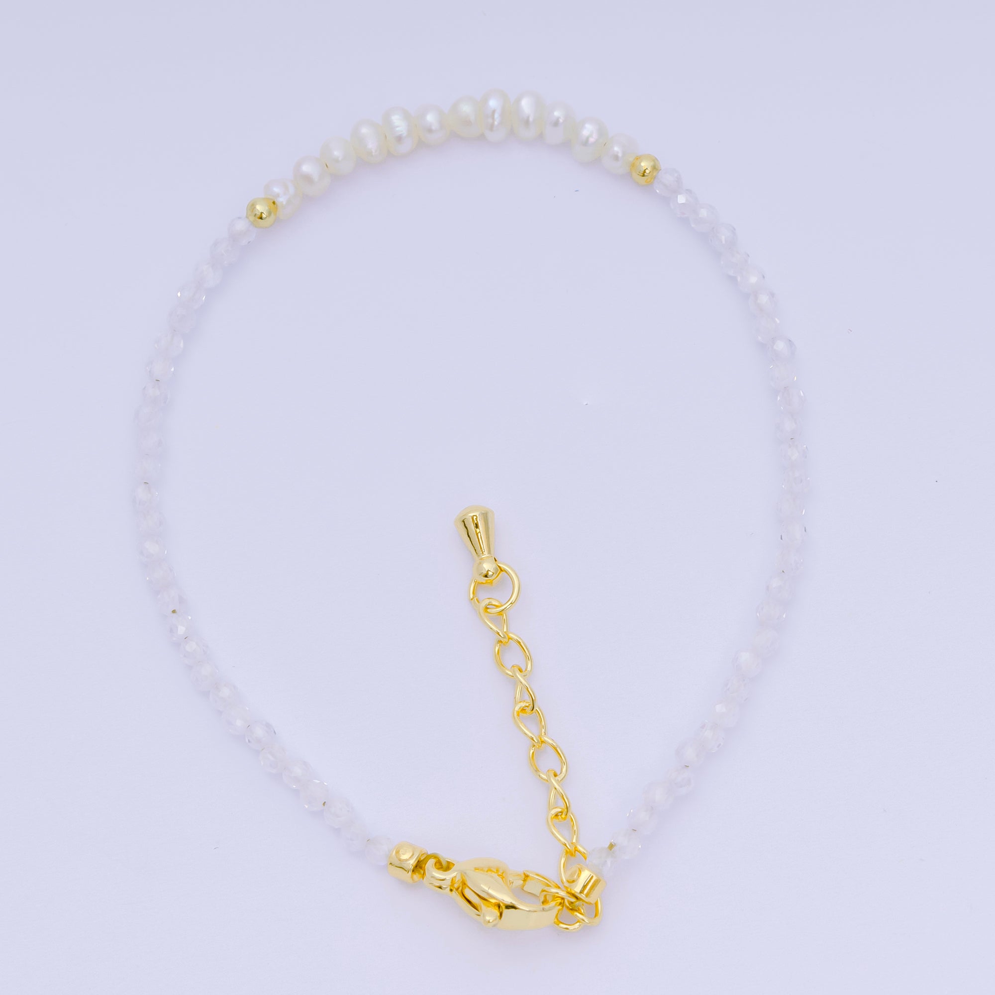 24K Gold Filled Shell Pearl Multifaceted Natural Gemstone Bead 6.69 Inch Bracelet w. Extender | WA-03695 ~ WA-03717