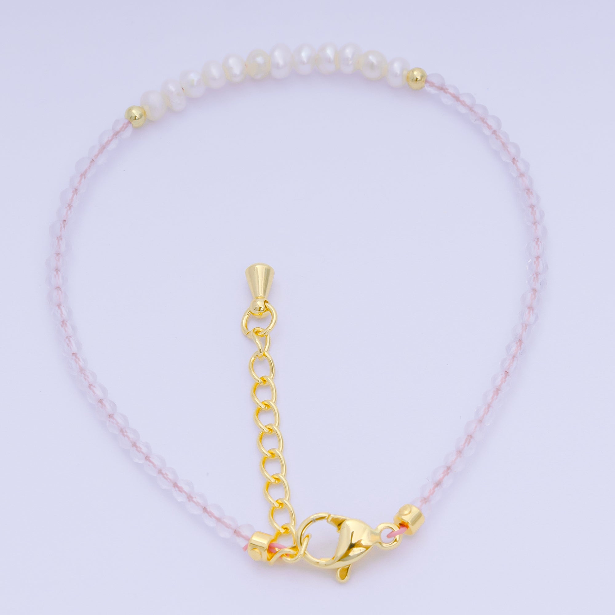 24K Gold Filled Shell Pearl Multifaceted Natural Gemstone Bead 6.69 Inch Bracelet w. Extender | WA-03695 ~ WA-03717