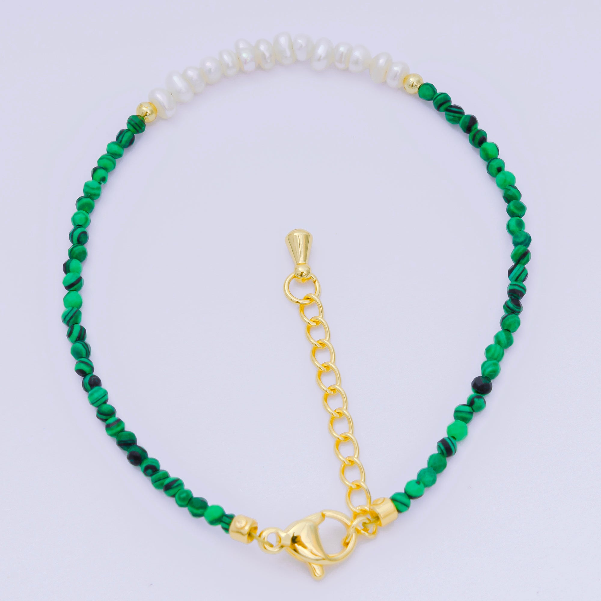 24K Gold Filled Shell Pearl Multifaceted Natural Gemstone Bead 6.69 Inch Bracelet w. Extender | WA-03695 ~ WA-03717
