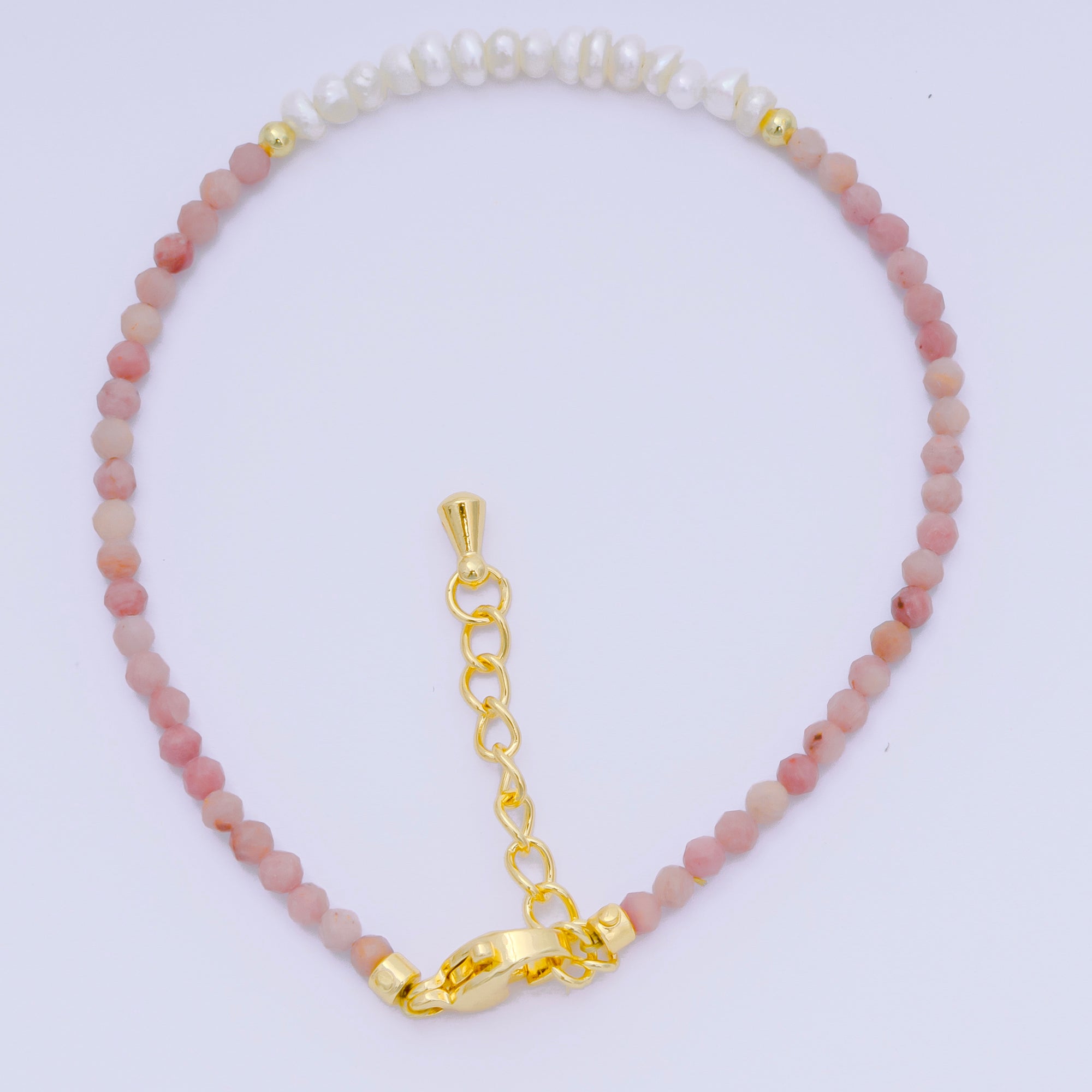 24K Gold Filled Shell Pearl Multifaceted Natural Gemstone Bead 6.69 Inch Bracelet w. Extender | WA-03695 ~ WA-03717