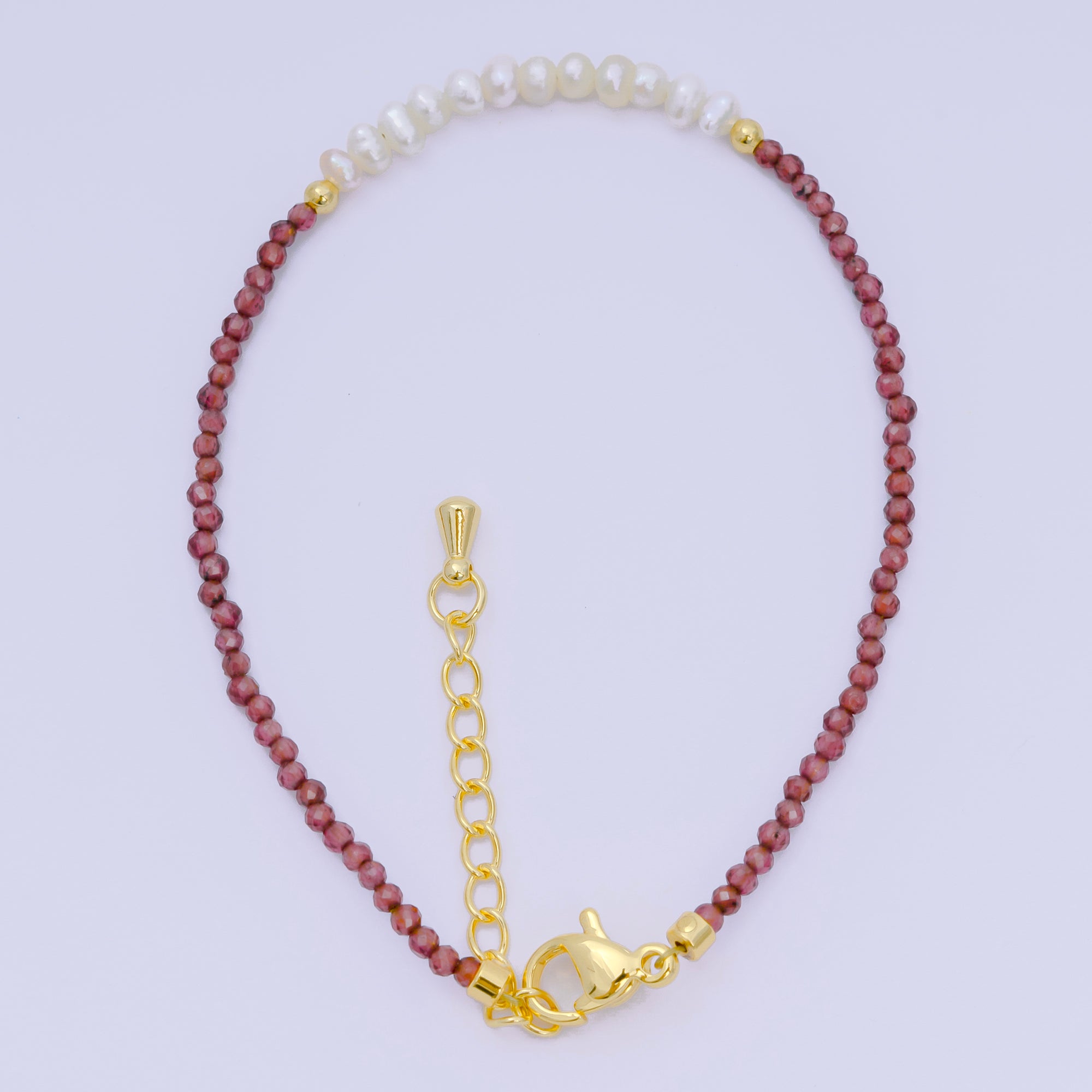 24K Gold Filled Shell Pearl Multifaceted Natural Gemstone Bead 6.69 Inch Bracelet w. Extender | WA-03695 ~ WA-03717