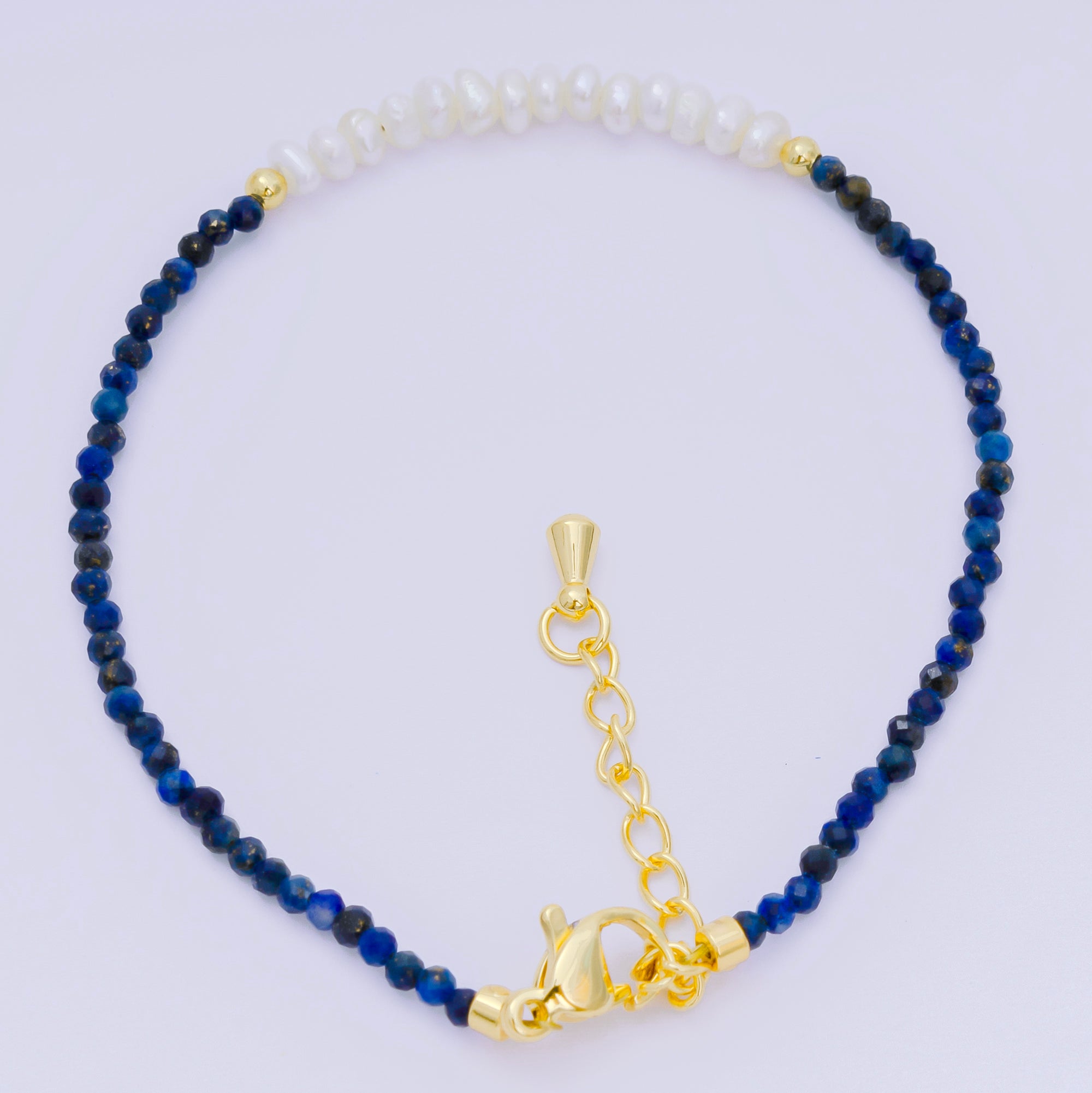 24K Gold Filled Shell Pearl Multifaceted Natural Gemstone Bead 6.69 Inch Bracelet w. Extender | WA-03695 ~ WA-03717