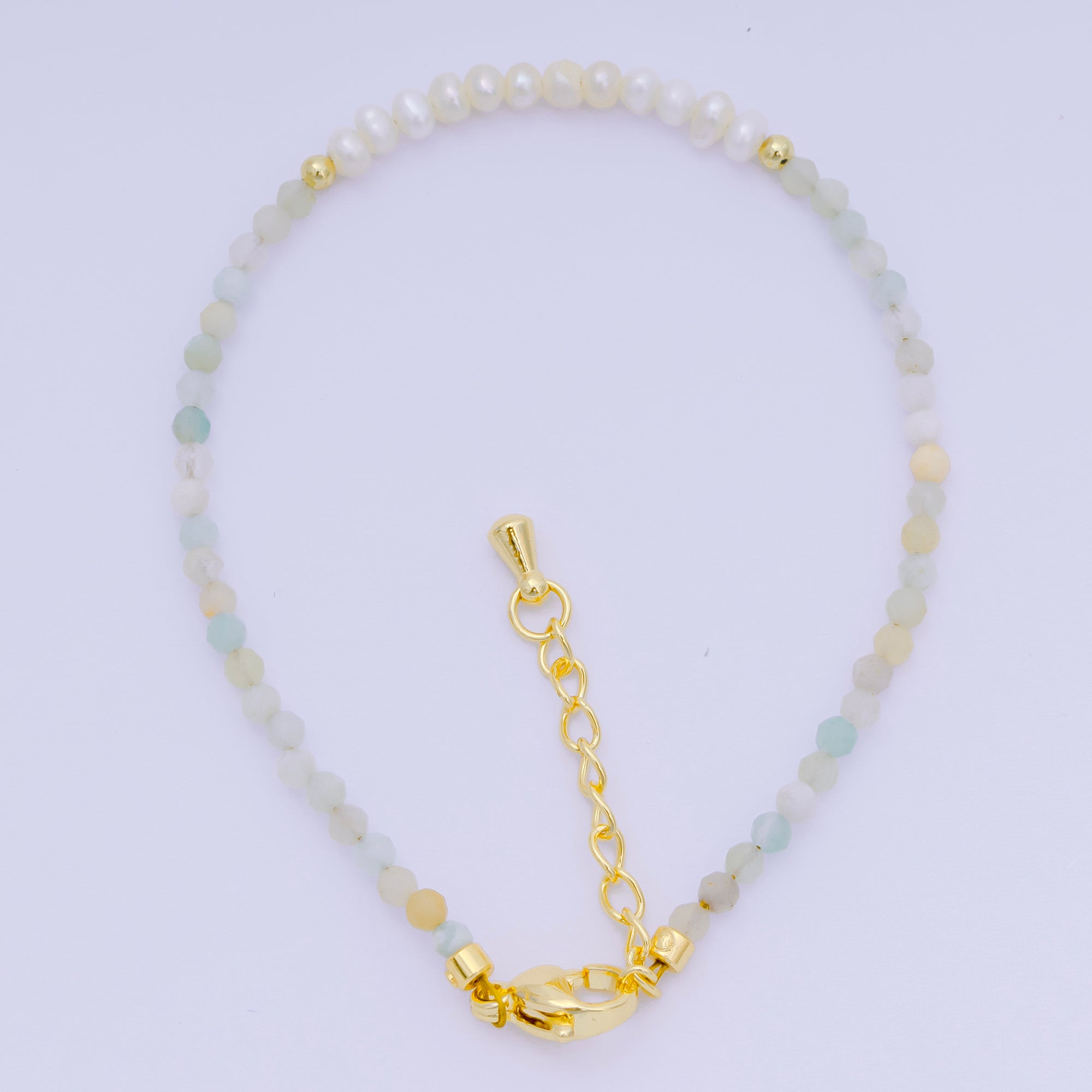 24K Gold Filled Shell Pearl Multifaceted Natural Gemstone Bead 6.69 Inch Bracelet w. Extender | WA-03695 ~ WA-03717