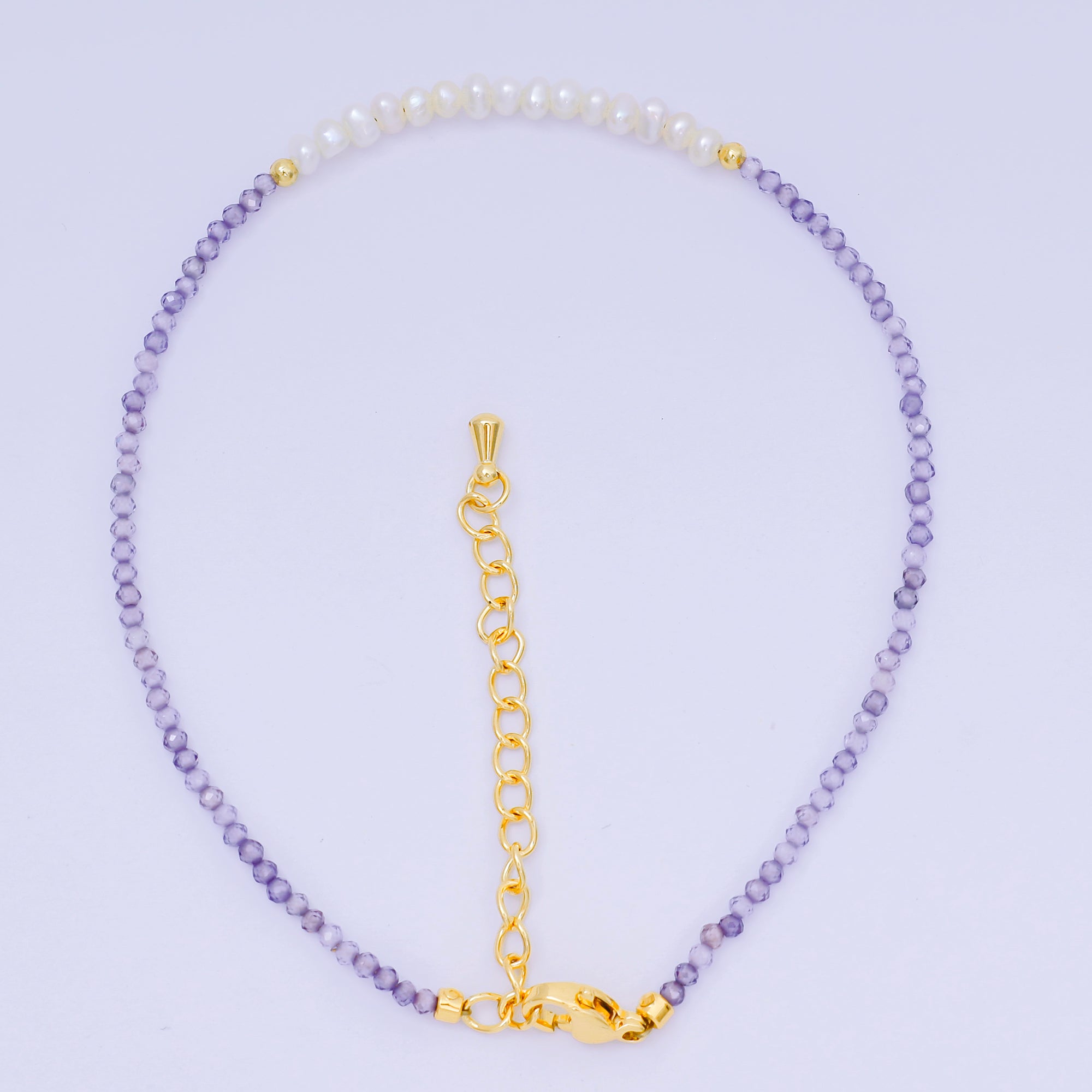 24K Gold Filled Shell Pearl Multifaceted Natural Gemstone Bead 8.66 Inch Bracelet Anklet w. Extender | WA-03718 ~ WA-03740