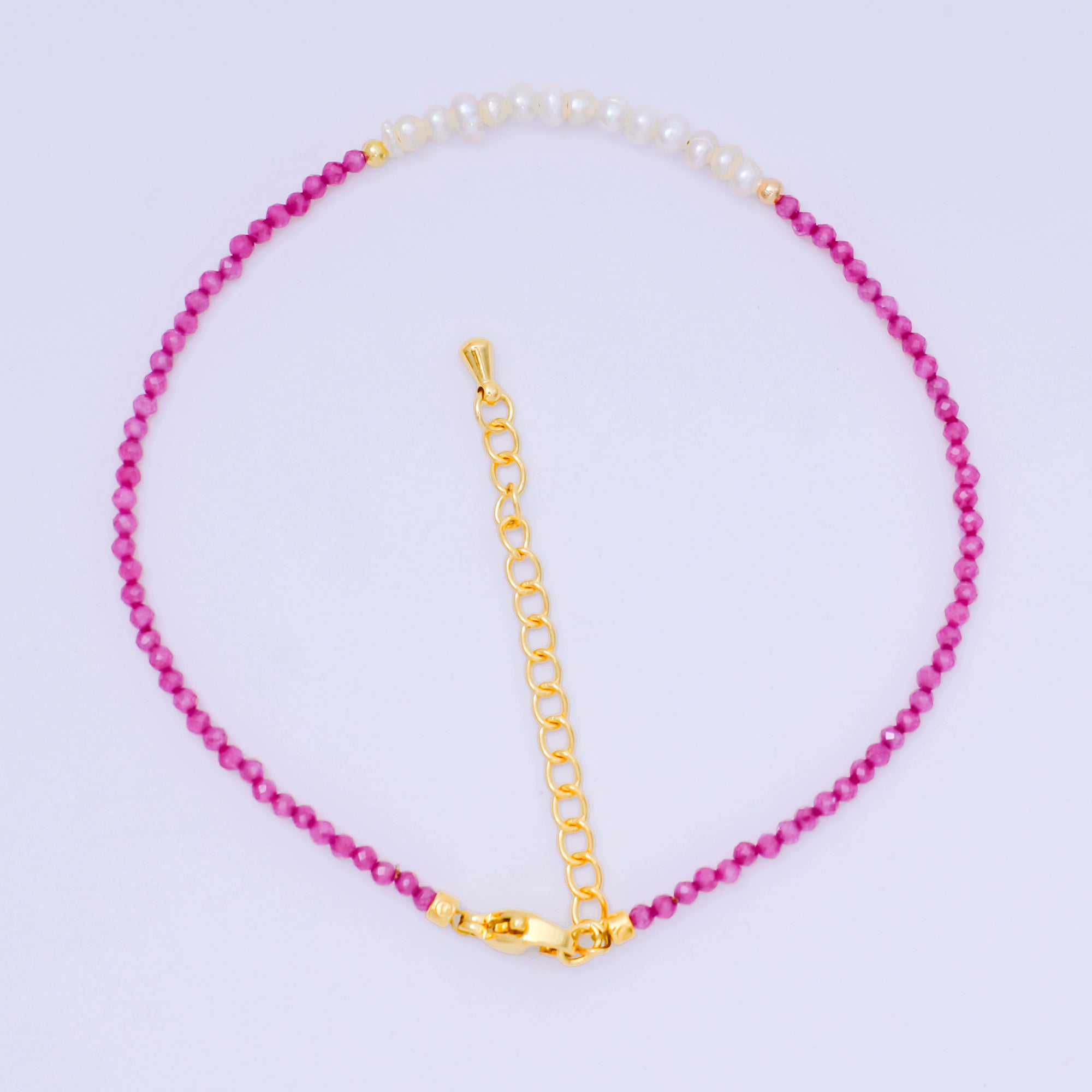 24K Gold Filled Shell Pearl Multifaceted Natural Gemstone Bead 8.66 Inch Bracelet Anklet w. Extender | WA-03718 ~ WA-03740
