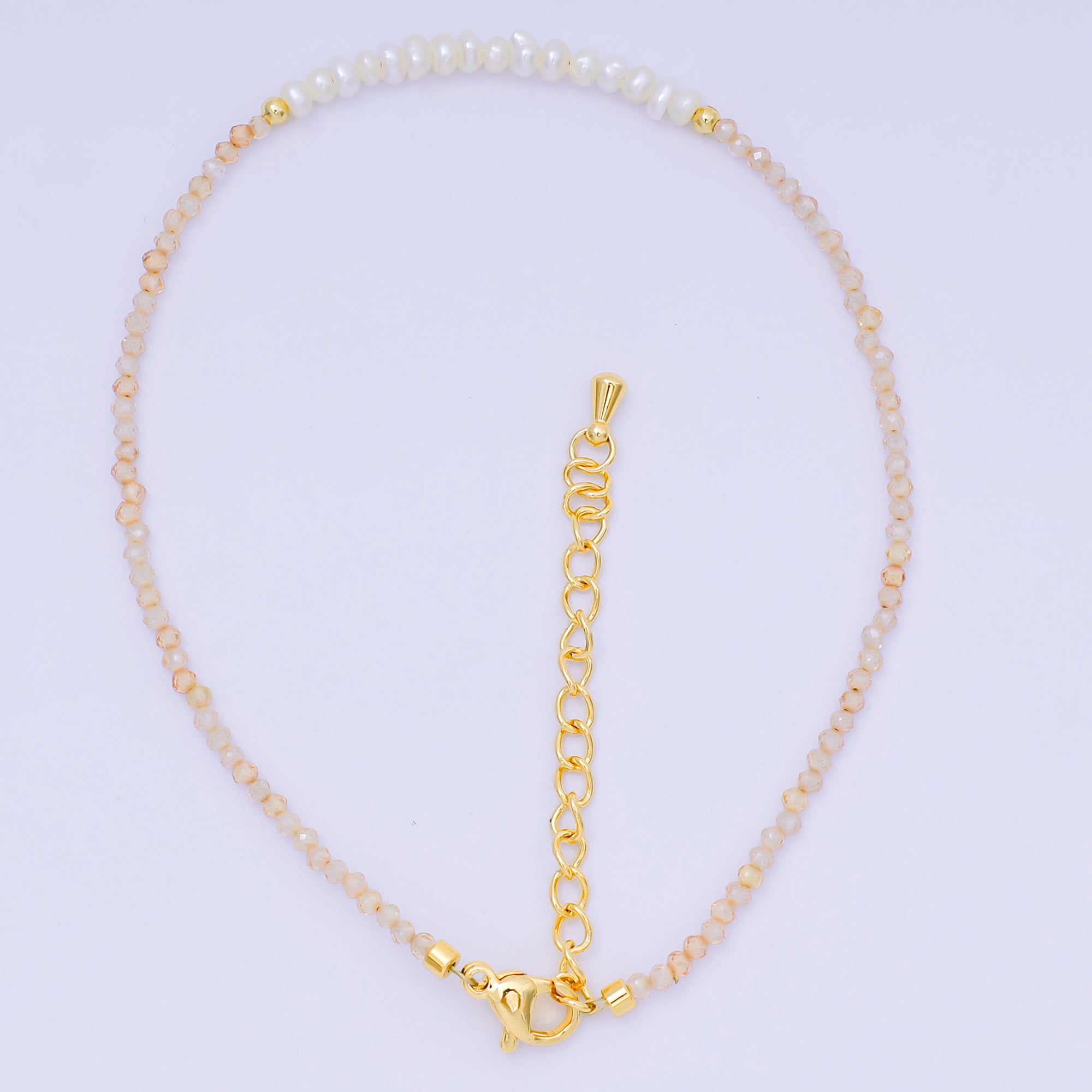 24K Gold Filled Shell Pearl Multifaceted Natural Gemstone Bead 8.66 Inch Bracelet Anklet w. Extender | WA-03718 ~ WA-03740