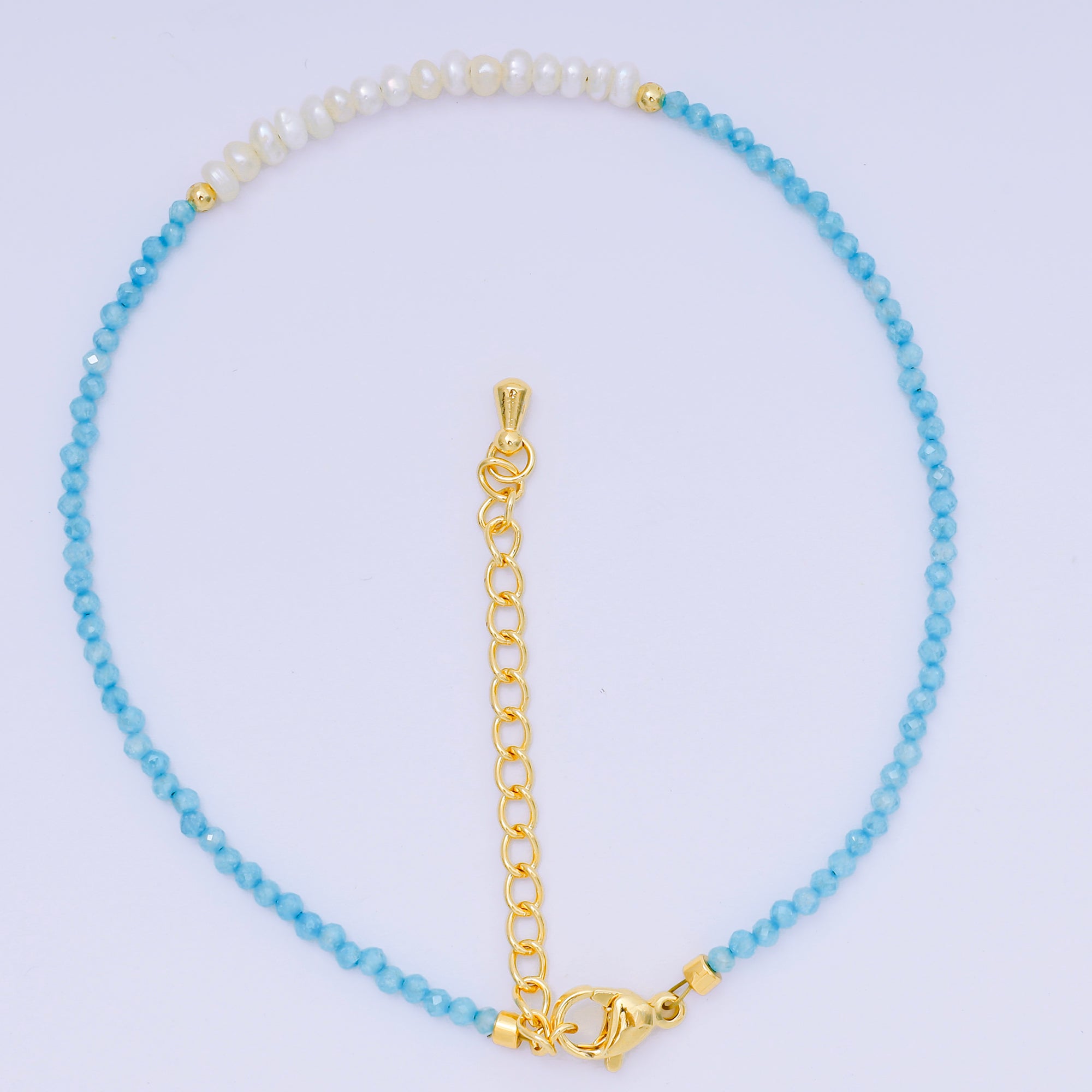 24K Gold Filled Shell Pearl Multifaceted Natural Gemstone Bead 8.66 Inch Bracelet Anklet w. Extender | WA-03718 ~ WA-03740