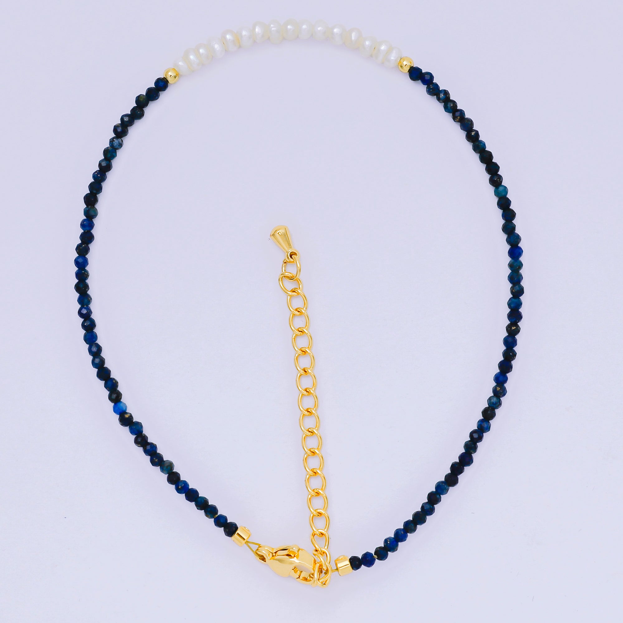 24K Gold Filled Shell Pearl Multifaceted Natural Gemstone Bead 8.66 Inch Bracelet Anklet w. Extender | WA-03718 ~ WA-03740