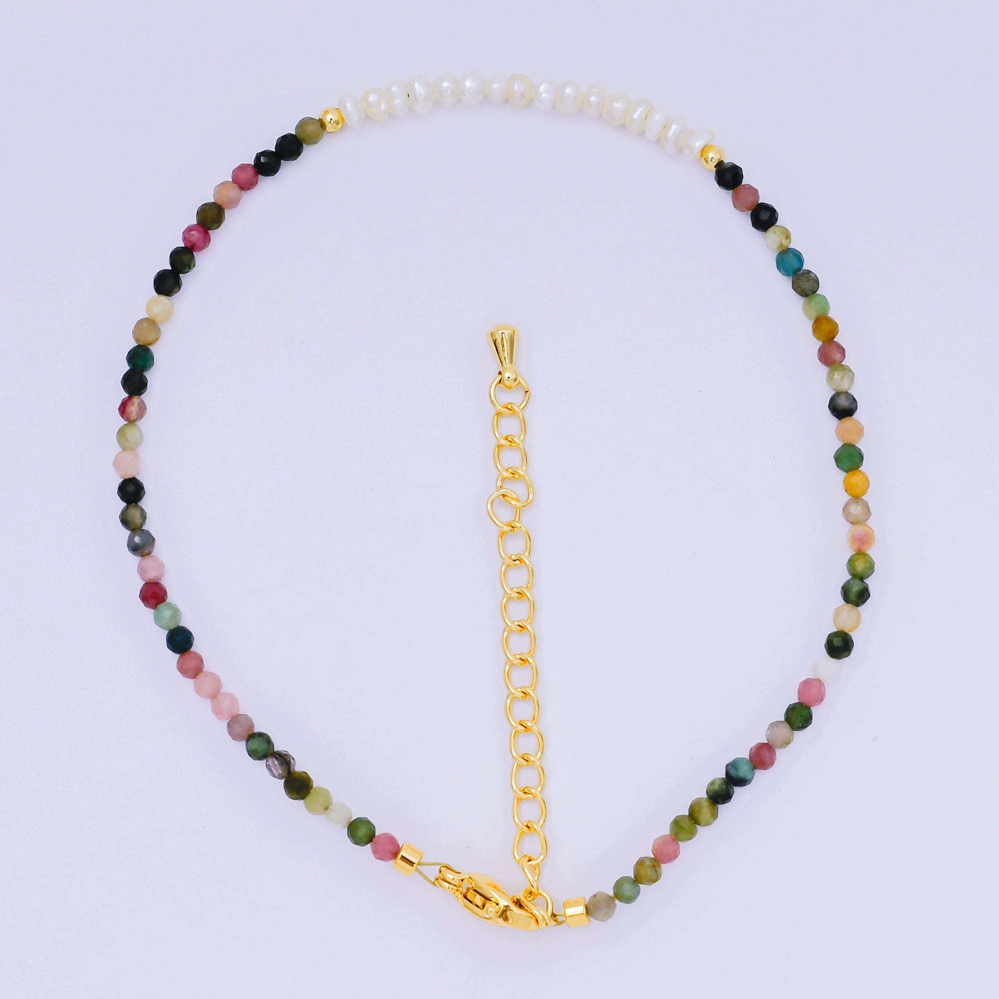 24K Gold Filled Shell Pearl Multifaceted Natural Gemstone Bead 8.66 Inch Bracelet Anklet w. Extender | WA-03718 ~ WA-03740