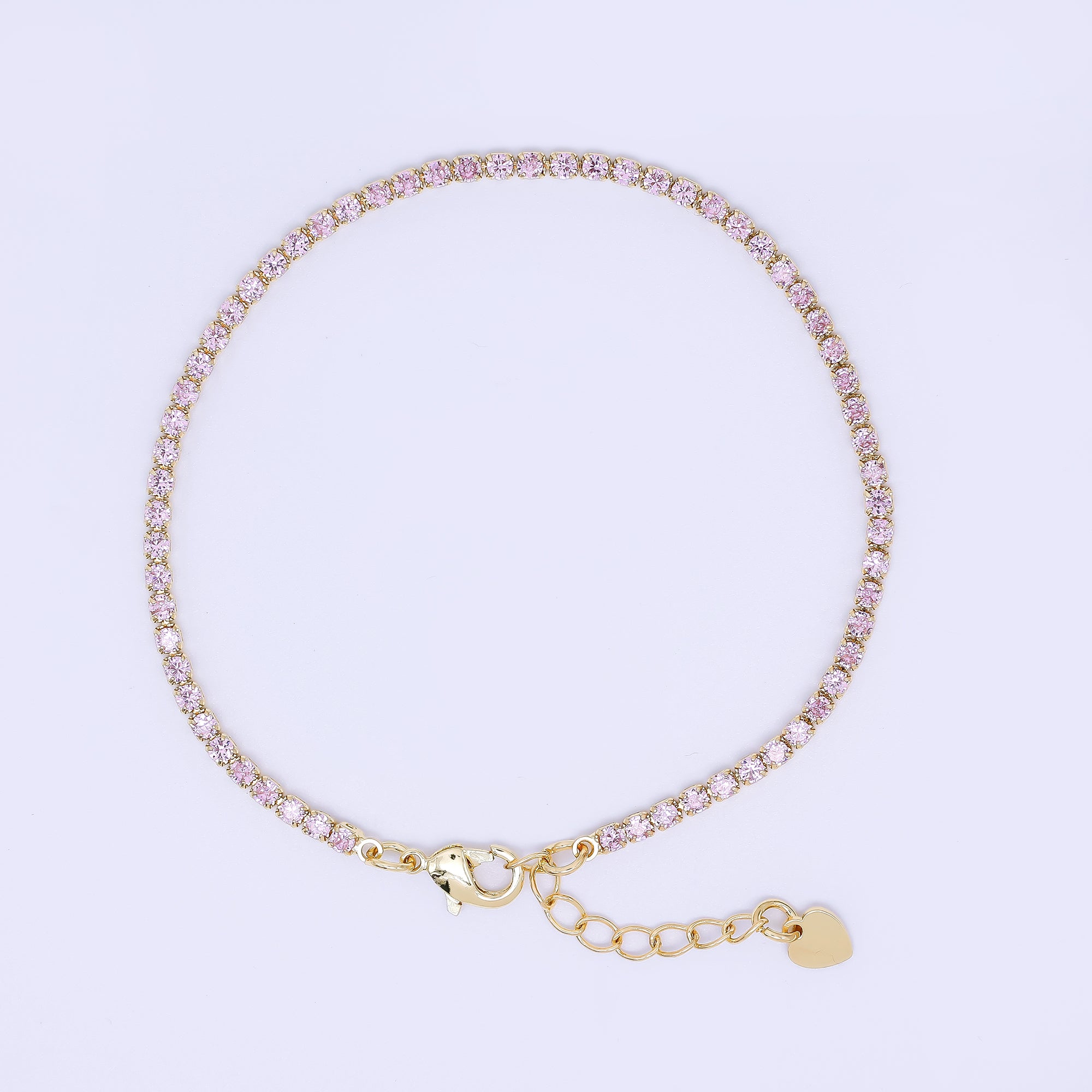 24K Gold Filled 2mm Green, Pink, Blue, Clear Classic Tennis Chain 7 Inch Bracelet | WA-1600