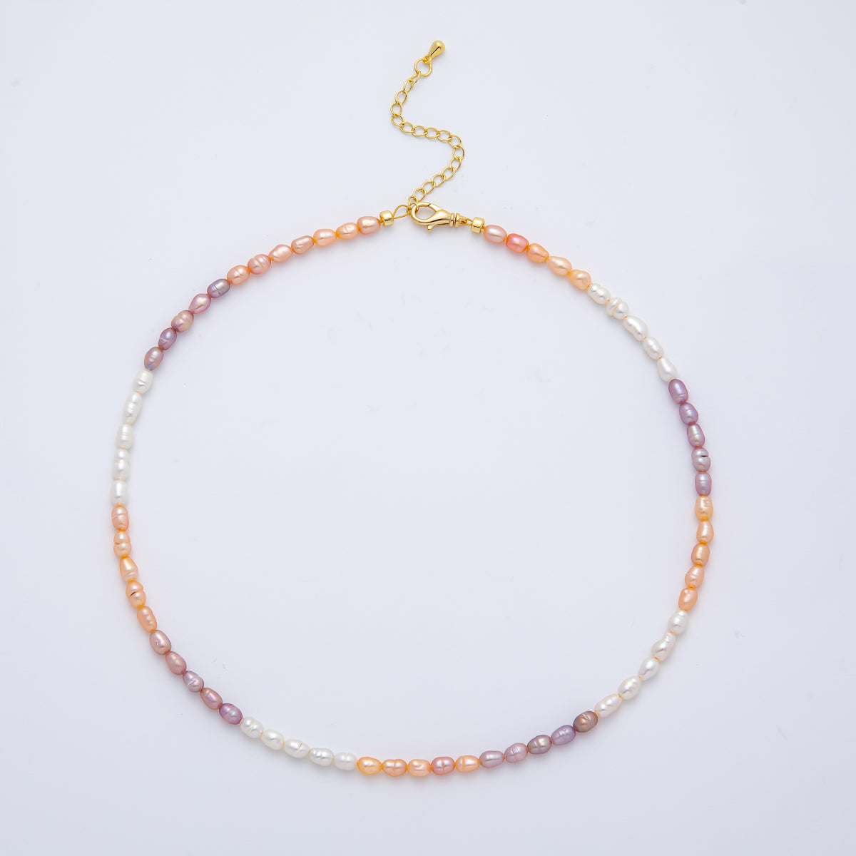 18K Gold Filled 3.8mm White Purple Champagne Peach Gradient Freshwater Pearl 14 Inch Necklace | WA-3836