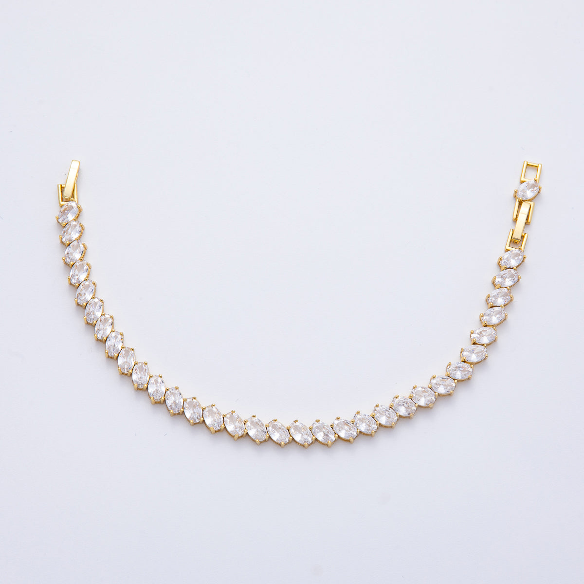 18K Gold Filled 6mm Sideway Clear Oval CZ Tennis Chain Adjustable Bracelet | WA-3883