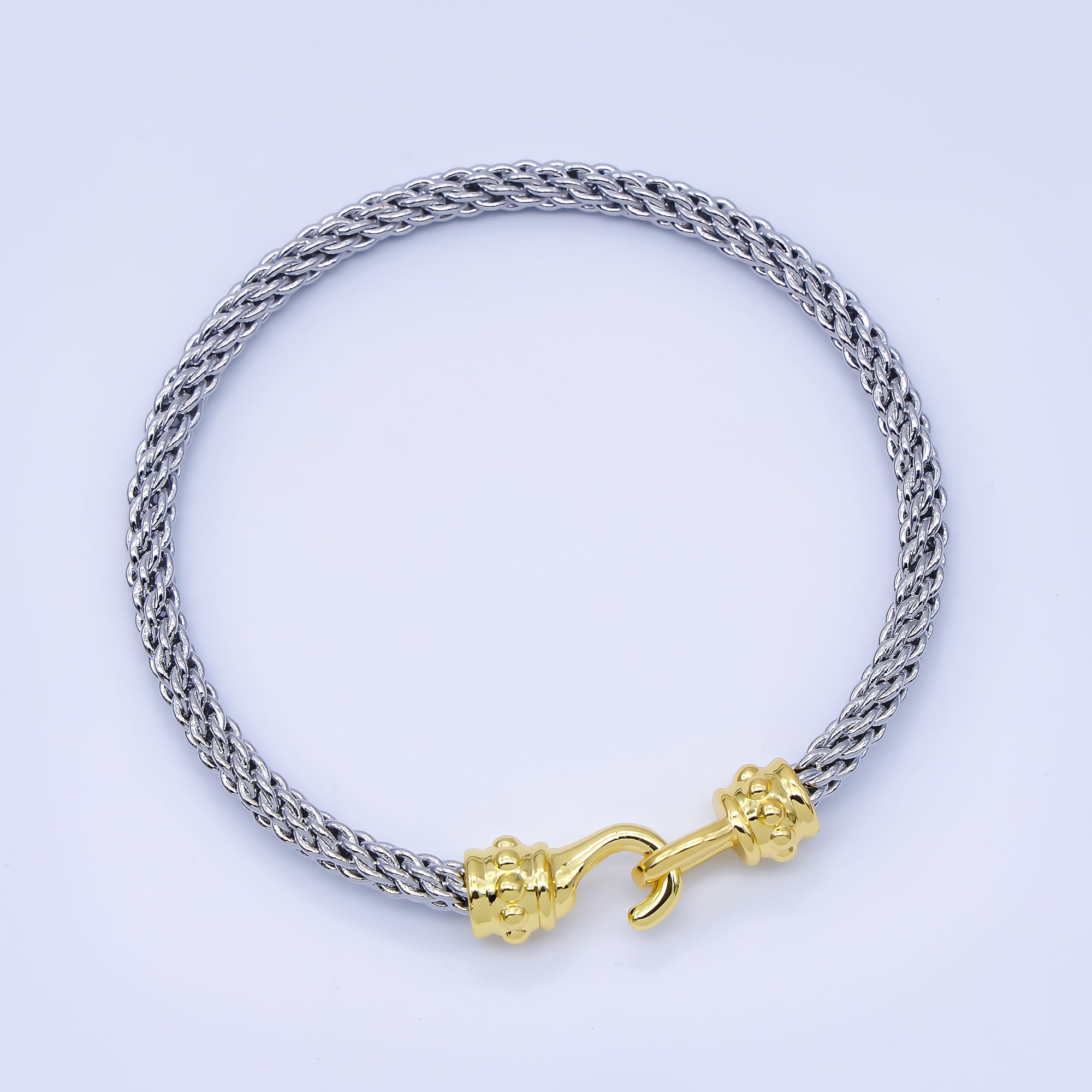 24K Gold Filled 4mm Twisted Rope Mixed Metal Bangle Bracelet Men Woman Jewelry | WA-3891