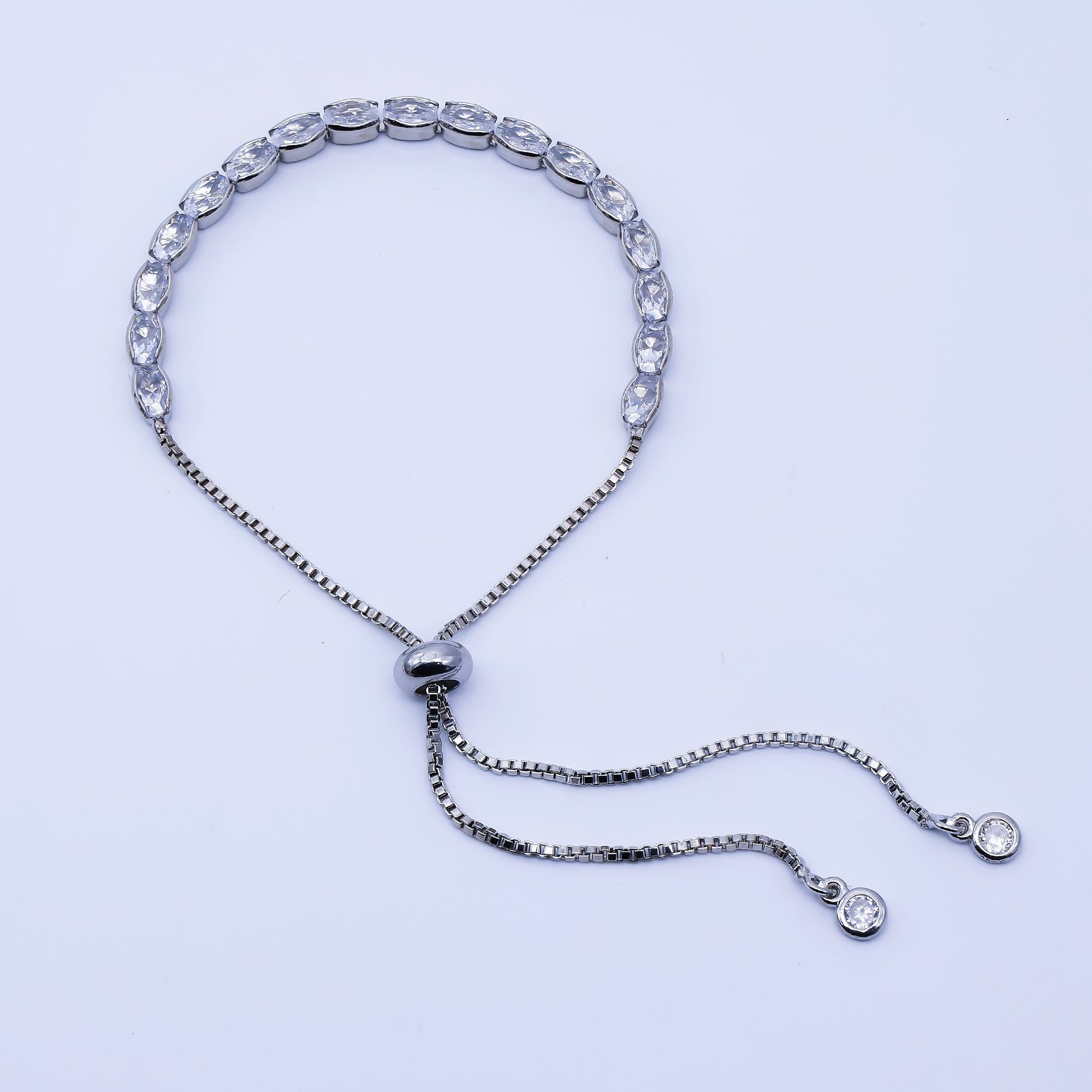 24K Gold Filled Oval CZ Tennis Chain Bolo Slide Adjustable Bracelet in Gold & Silver | WA-03902 WA-03903