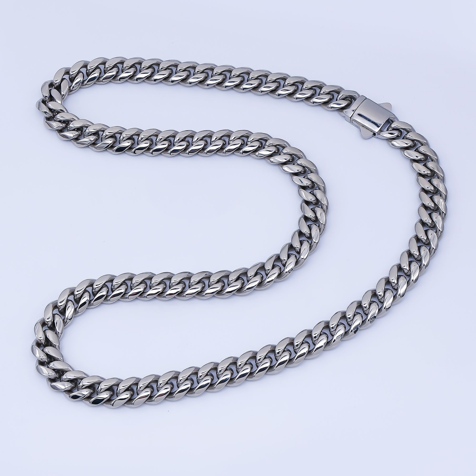 Chunky Stainless Steel Men's Cuban Link Chain Necklace 18.11” Long 8,10,12,14 mm Wide WA-3910