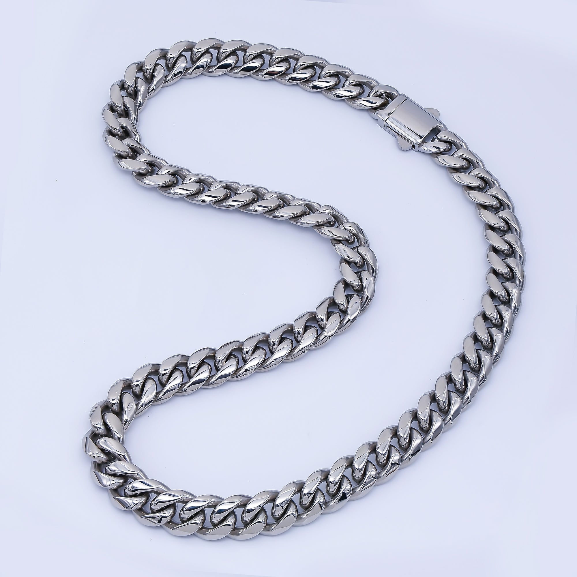 Chunky Stainless Steel Men's Cuban Link Chain Necklace 18.11” Long 8,10,12,14 mm Wide WA-3910
