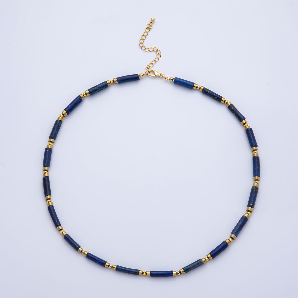 18K Gold Filled 2.8mm Natural Gemstone Tube 16.5 Inch Choker Necklace | WA-3930 ~ WA-3938