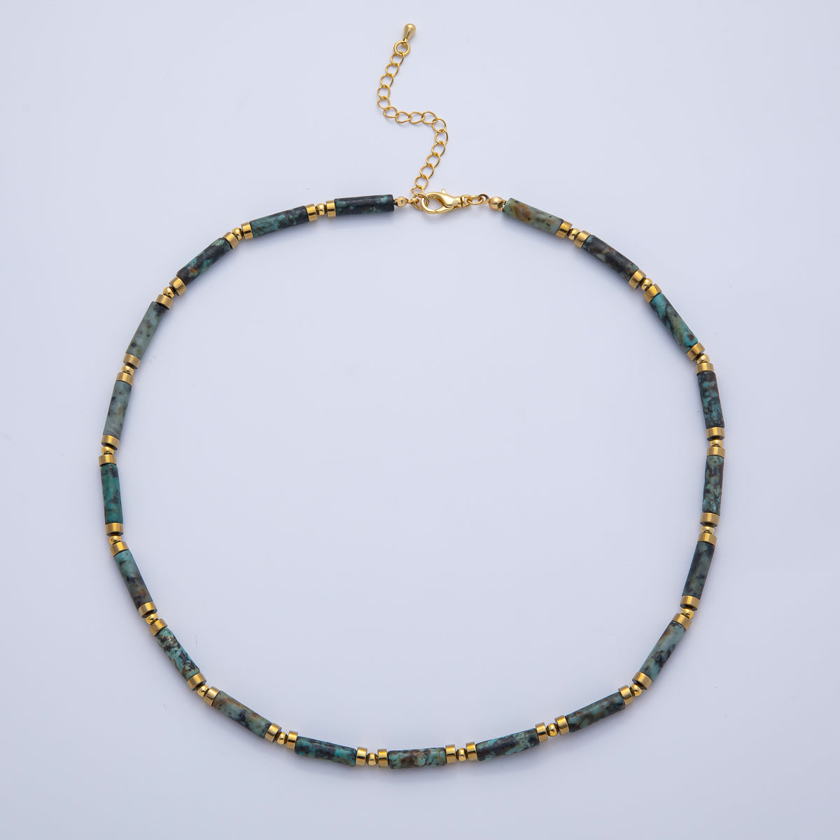 18K Gold Filled 2.8mm Natural Gemstone Tube 16.5 Inch Choker Necklace | WA-3930 ~ WA-3938
