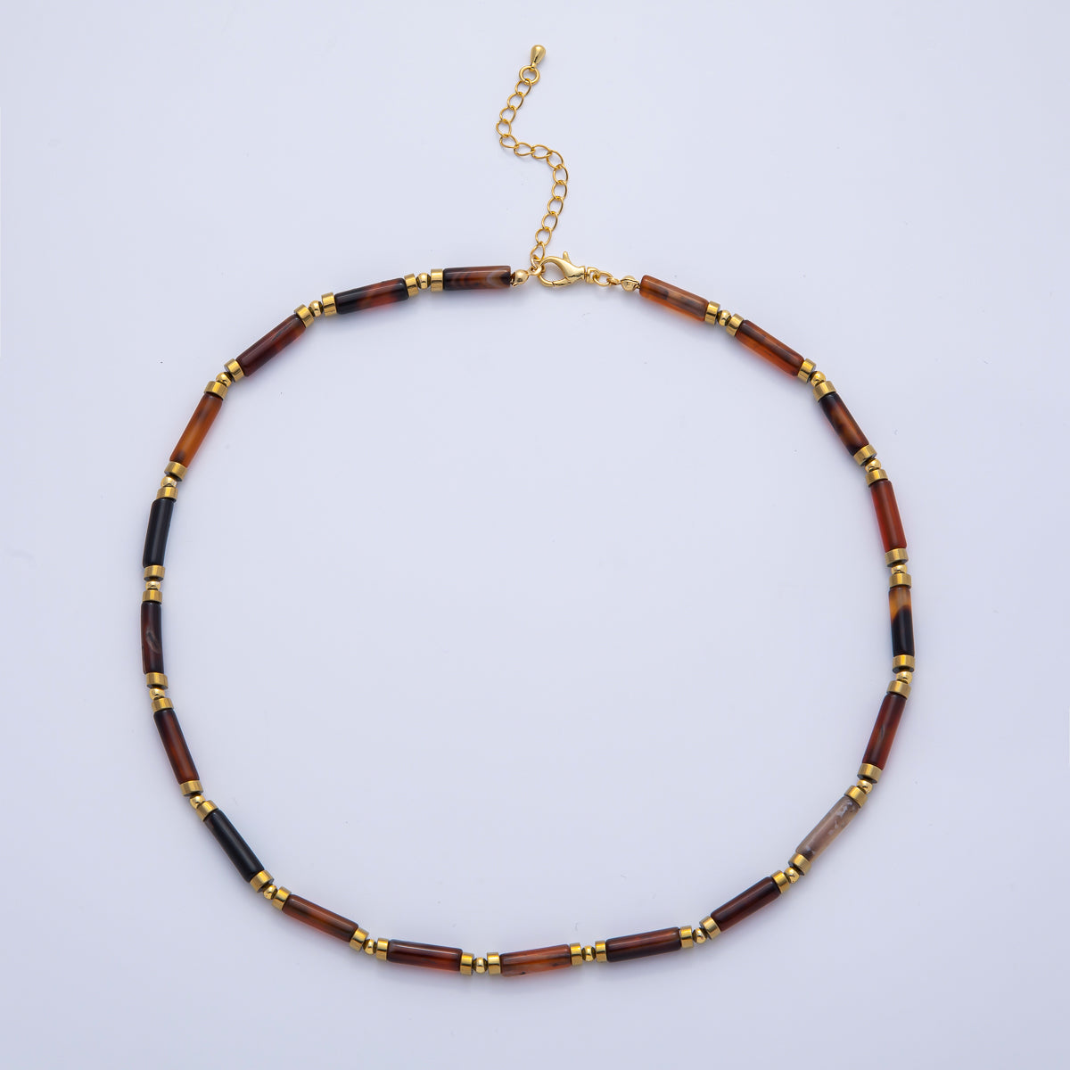 18K Gold Filled 2.8mm Natural Gemstone Tube 16.5 Inch Choker Necklace | WA-3930 ~ WA-3938
