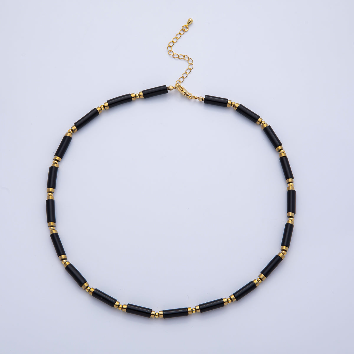 18K Gold Filled 2.8mm Natural Gemstone Tube 16.5 Inch Choker Necklace | WA-3930 ~ WA-3938